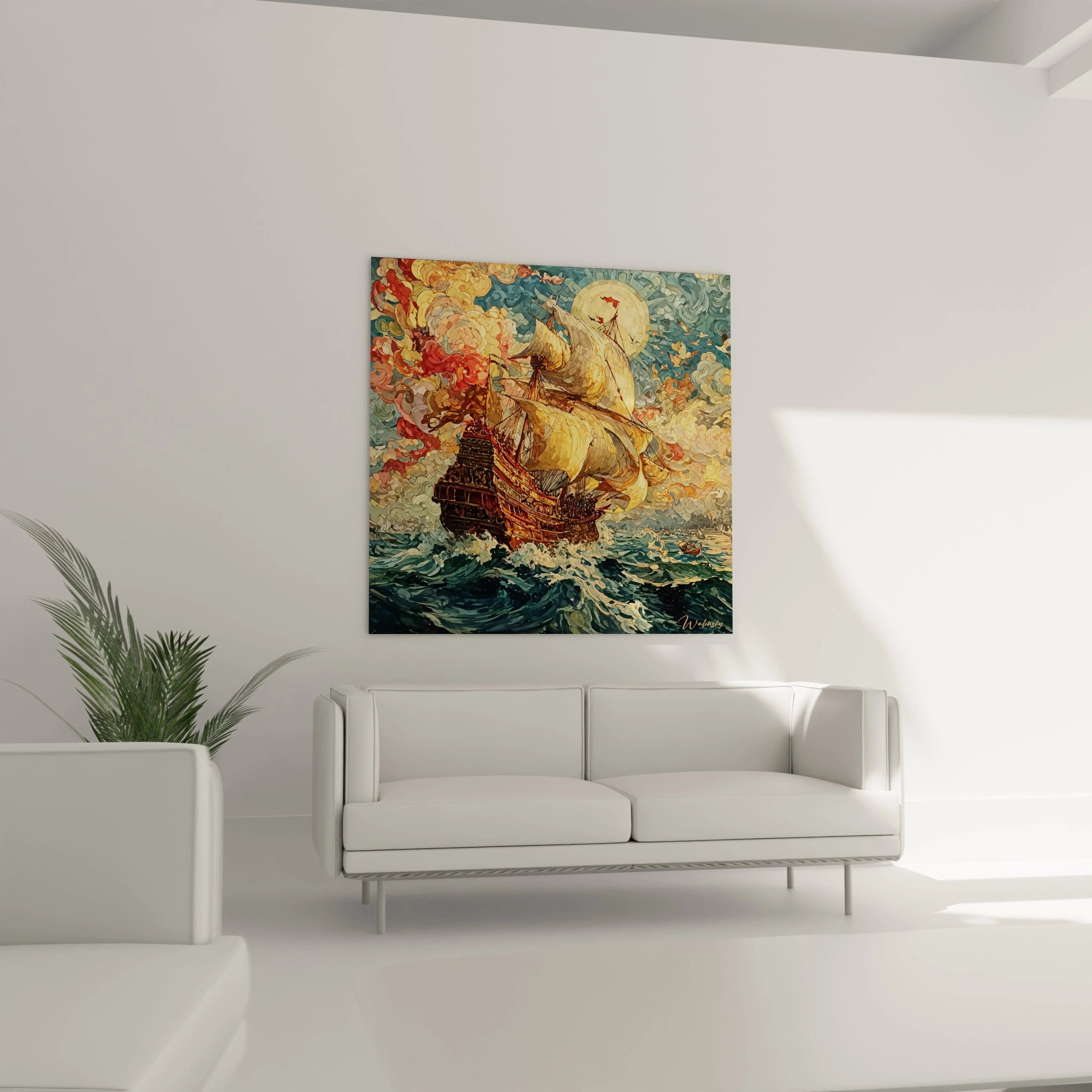 Tableau mural Walensky avec tableau navire mer déchaînée peint a la main sur toile decorative pour salon