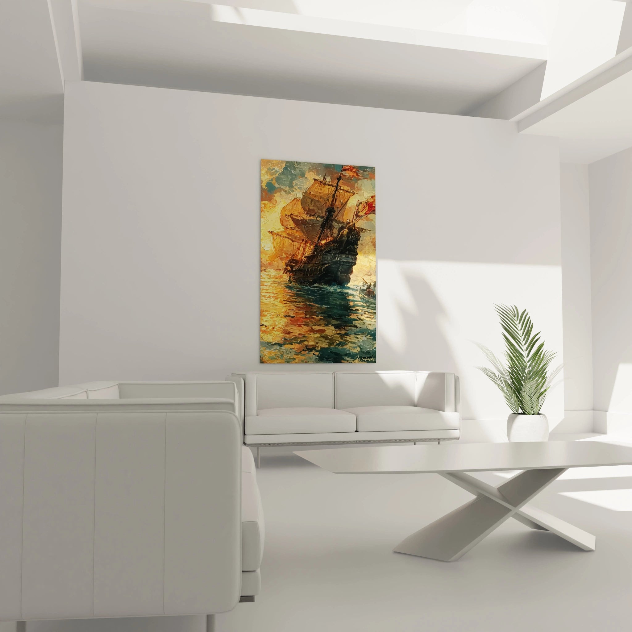 Tableau mural Walensky représentant un tableau navire Christophe Colomb ancien sur toile décor salon moderne et élégant