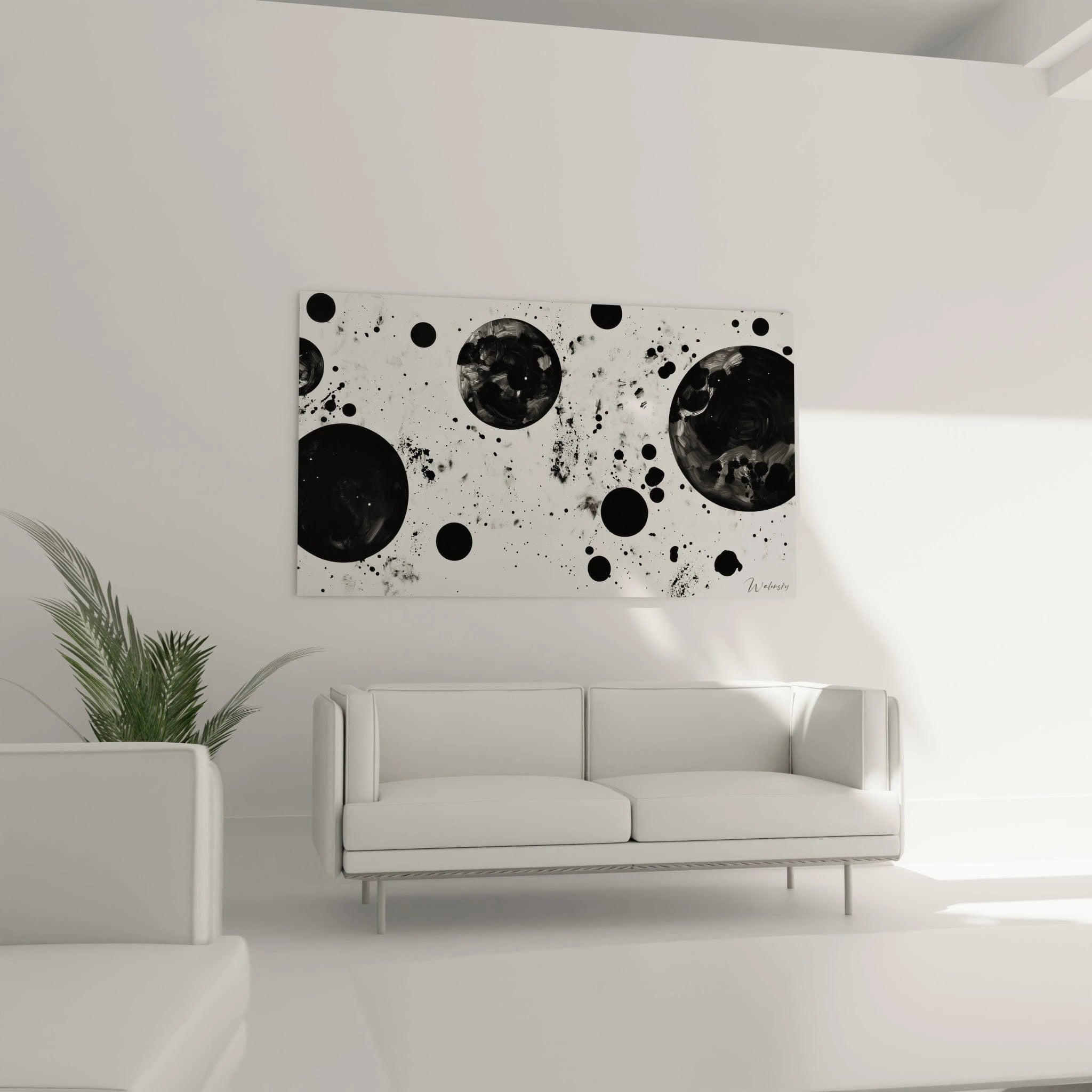 Tableau tacheté noir et blanc de Walensky avec motifs abstraits pour décoration moderne