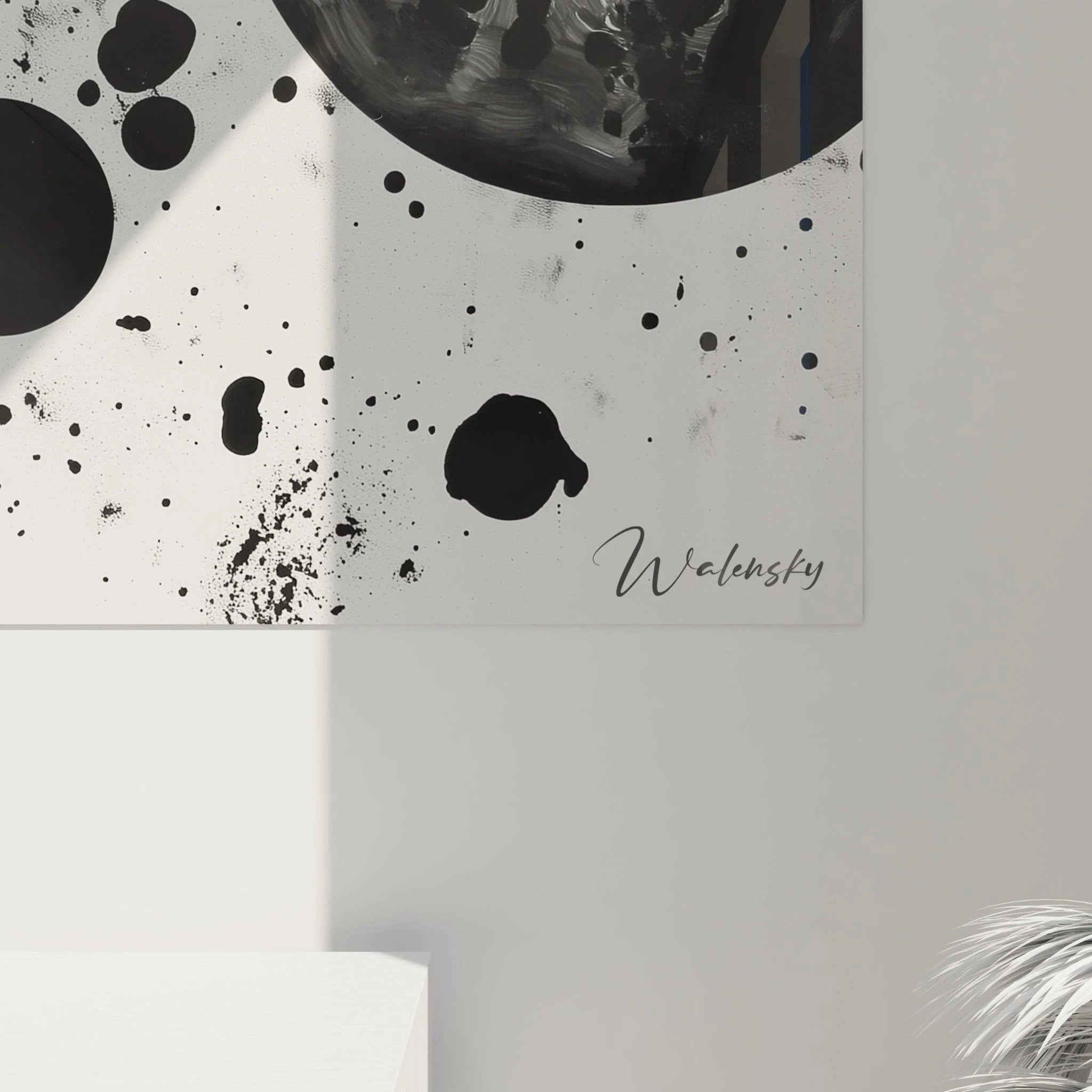 Tableau tacheté noir et blanc de Walensky avec motifs abstraits et touches artistiques