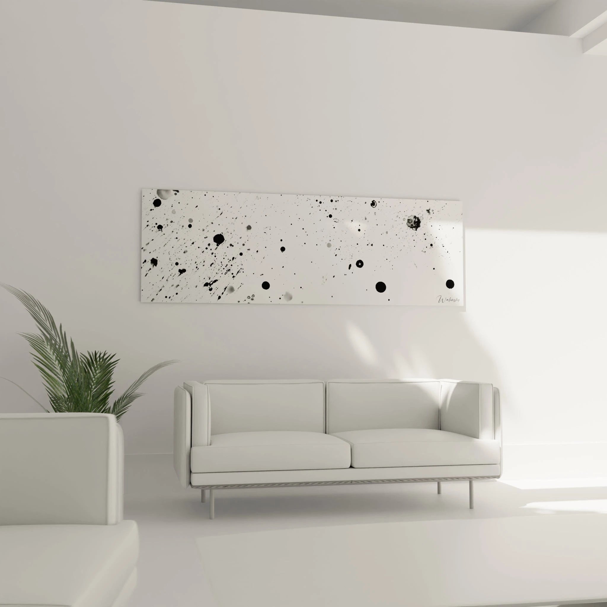 Tableau tacheté noir et blanc Walensky accroché au mur dans un intérieur moderne