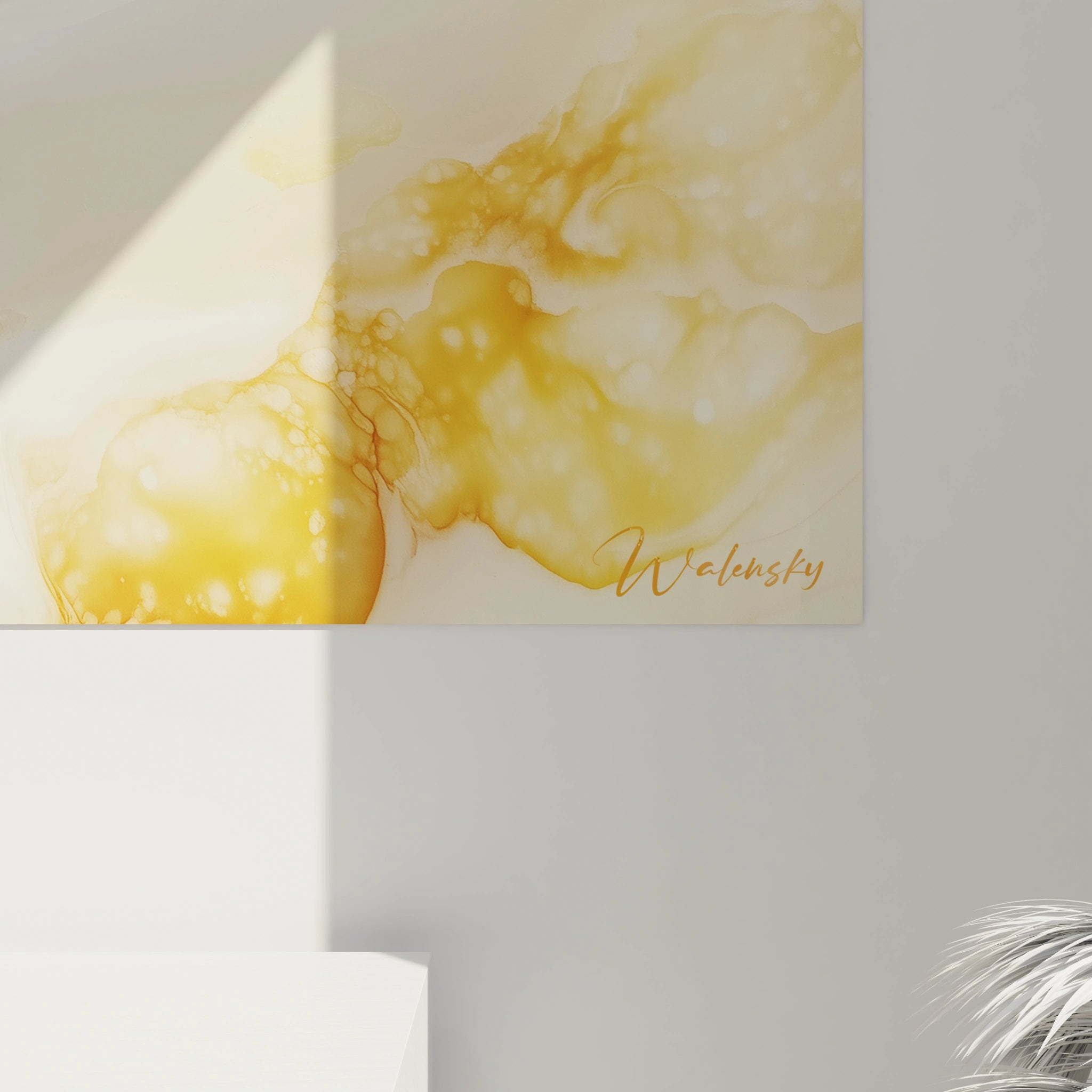 Tableau texture abstrait Walensky en nuances de jaune pour décoration moderne