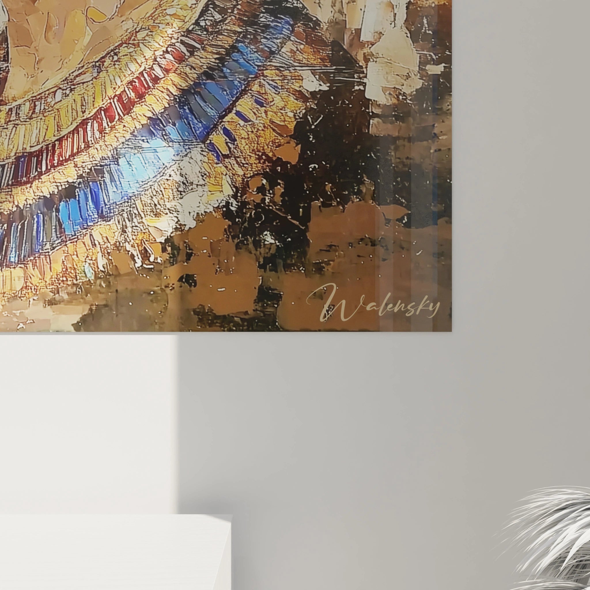 Tableau Egypte mural de Walensky avec motifs abstraits dorés pour décoration intérieure moderne