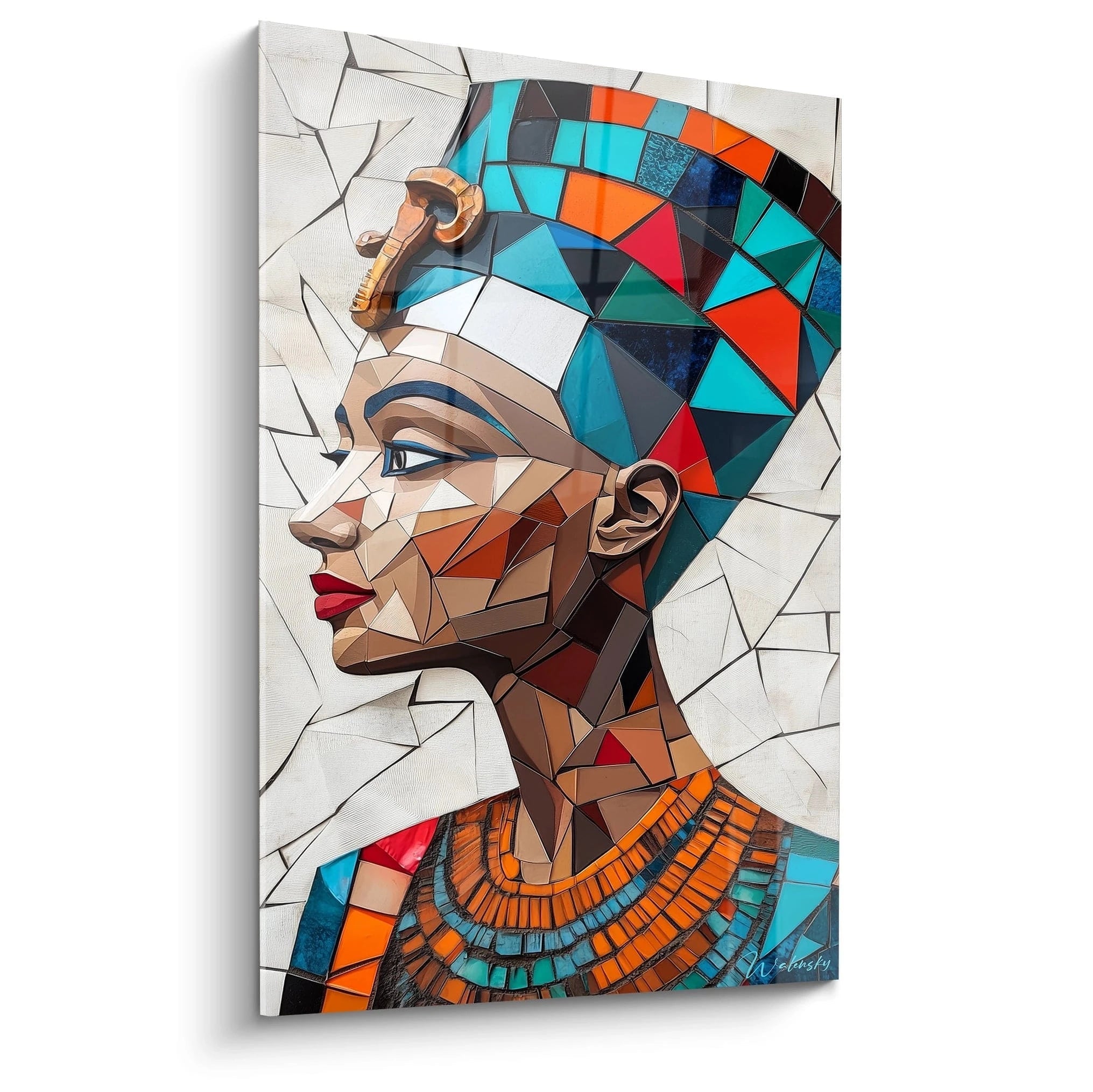 Tableau mural Egypte de profil avec design géométrique coloré signé Walensky