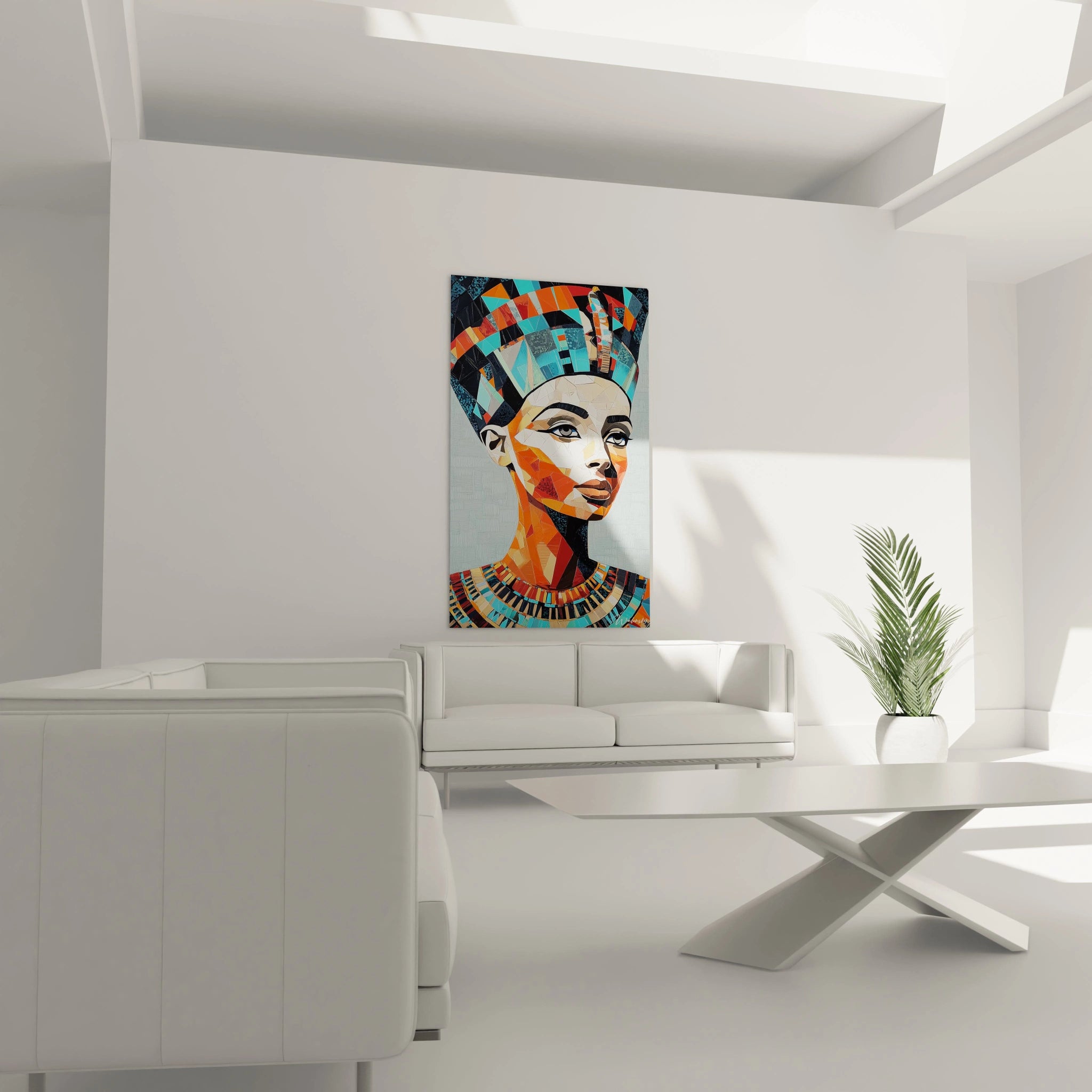 Tableau Egypte mural avec illustration de raton laveur noir blanc dans salon moderne Walensky