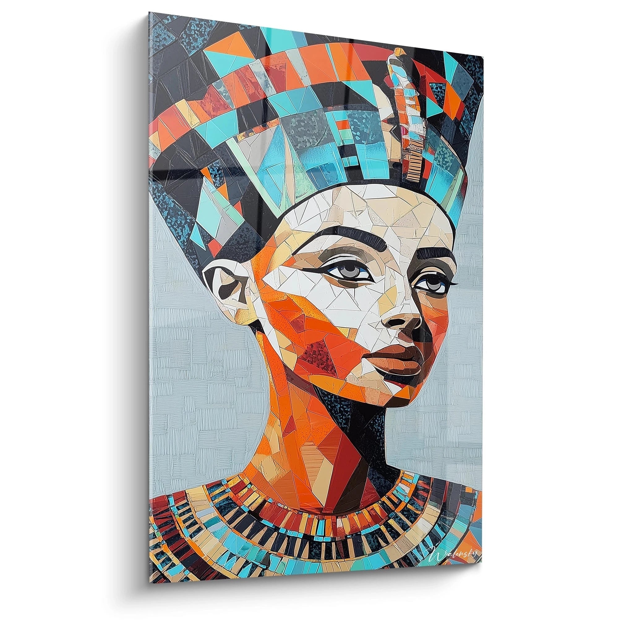 Tableau Egypte mural Walensky représentant portrait coloré de reine égyptienne au style mosaïque