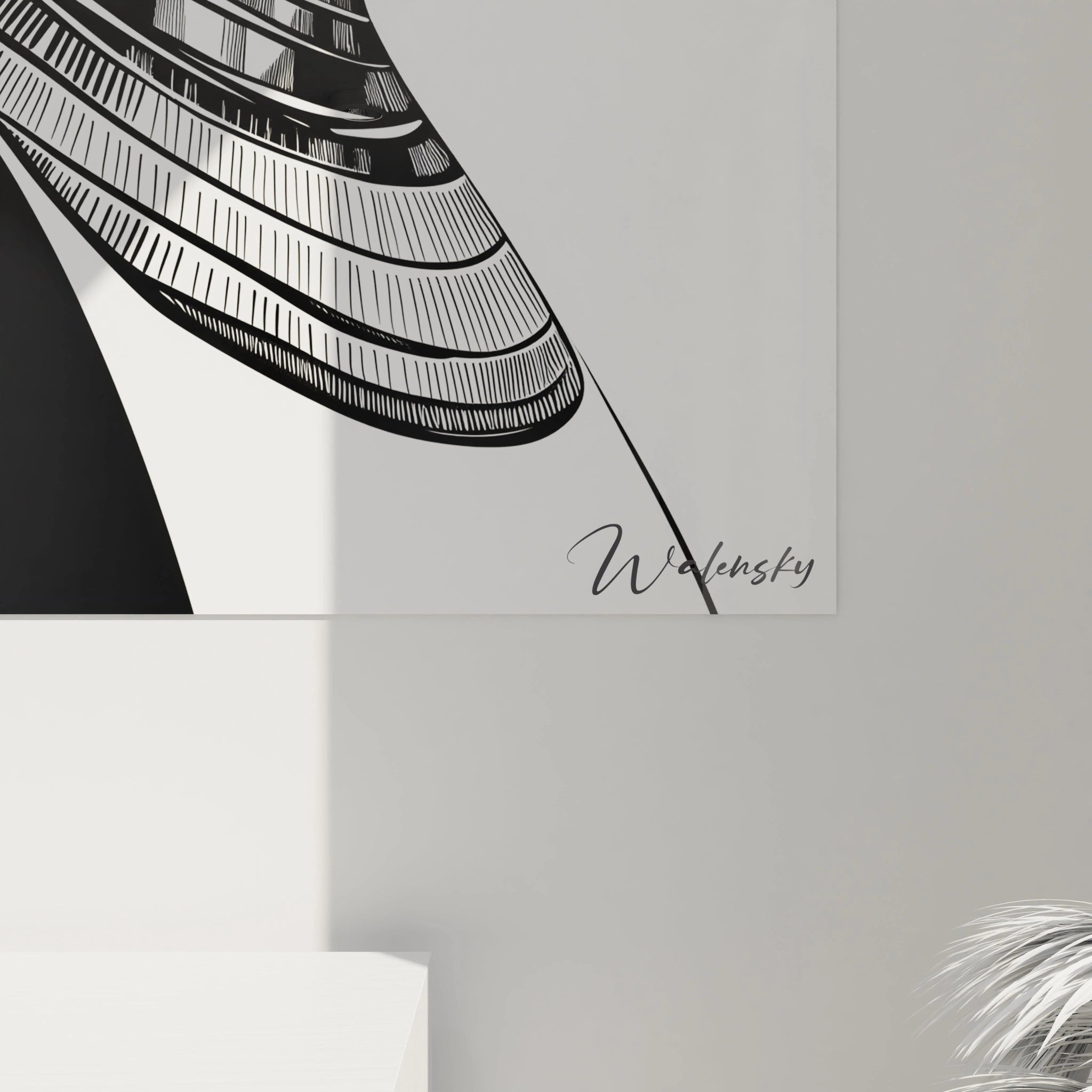 Détail du tableau Egypte mural Walensky en noir et blanc avec motif égyptien décoratif