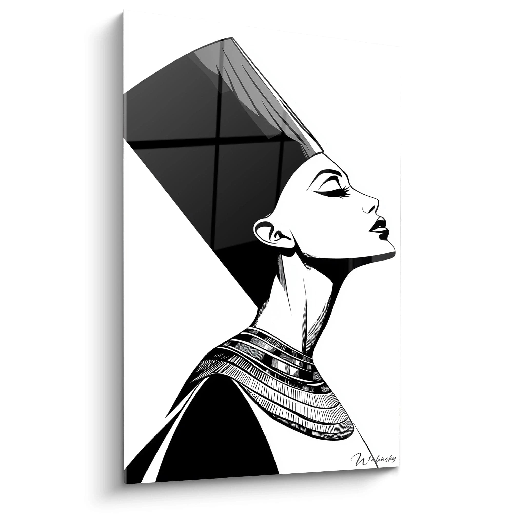 Tableau Egypte mural Walensky illustration noire et blanche profil de reine égyptienne avec coiffe traditionnelle