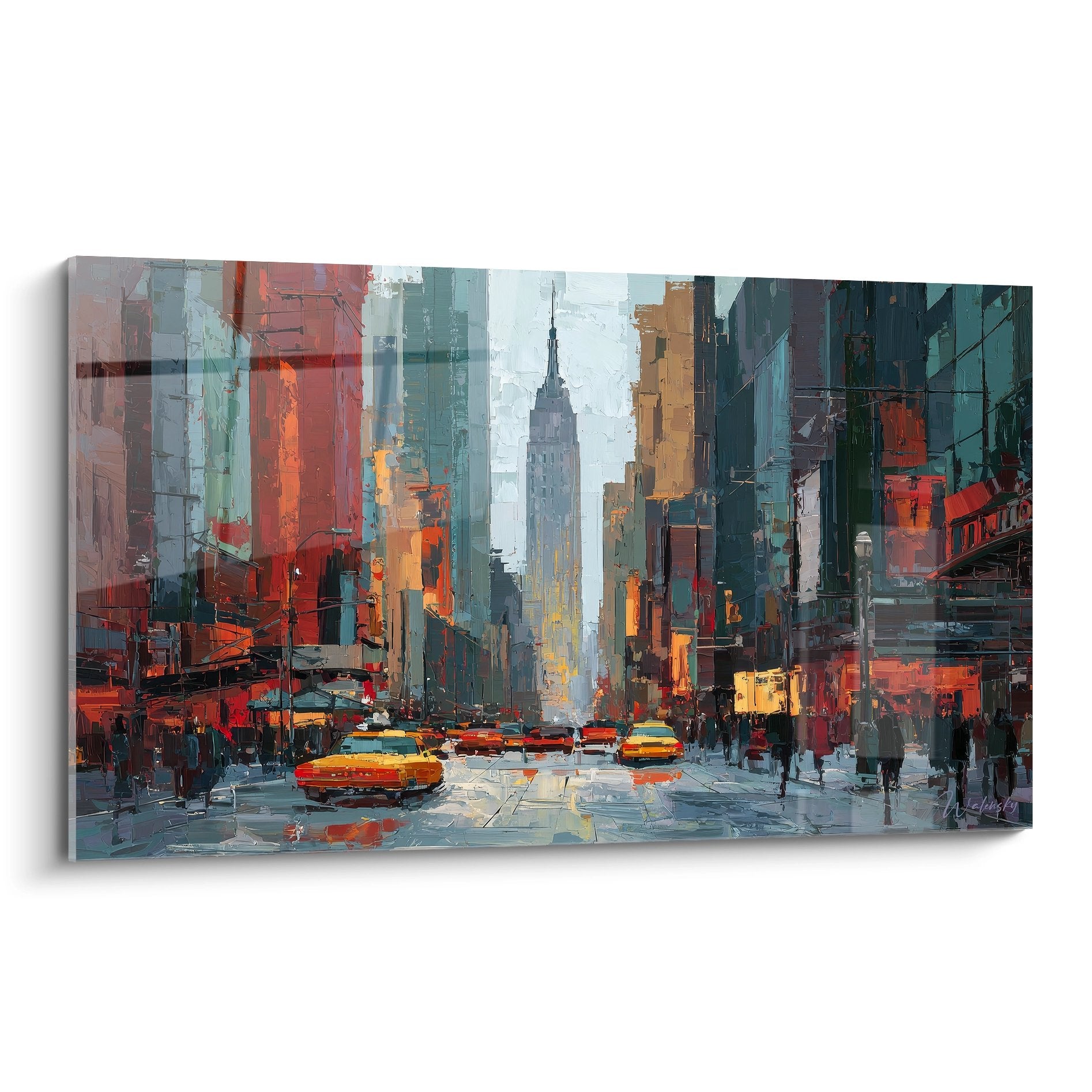 Tableau mural New York rue Manhattan Empire State Building taxis jaunes art urbain contemporain