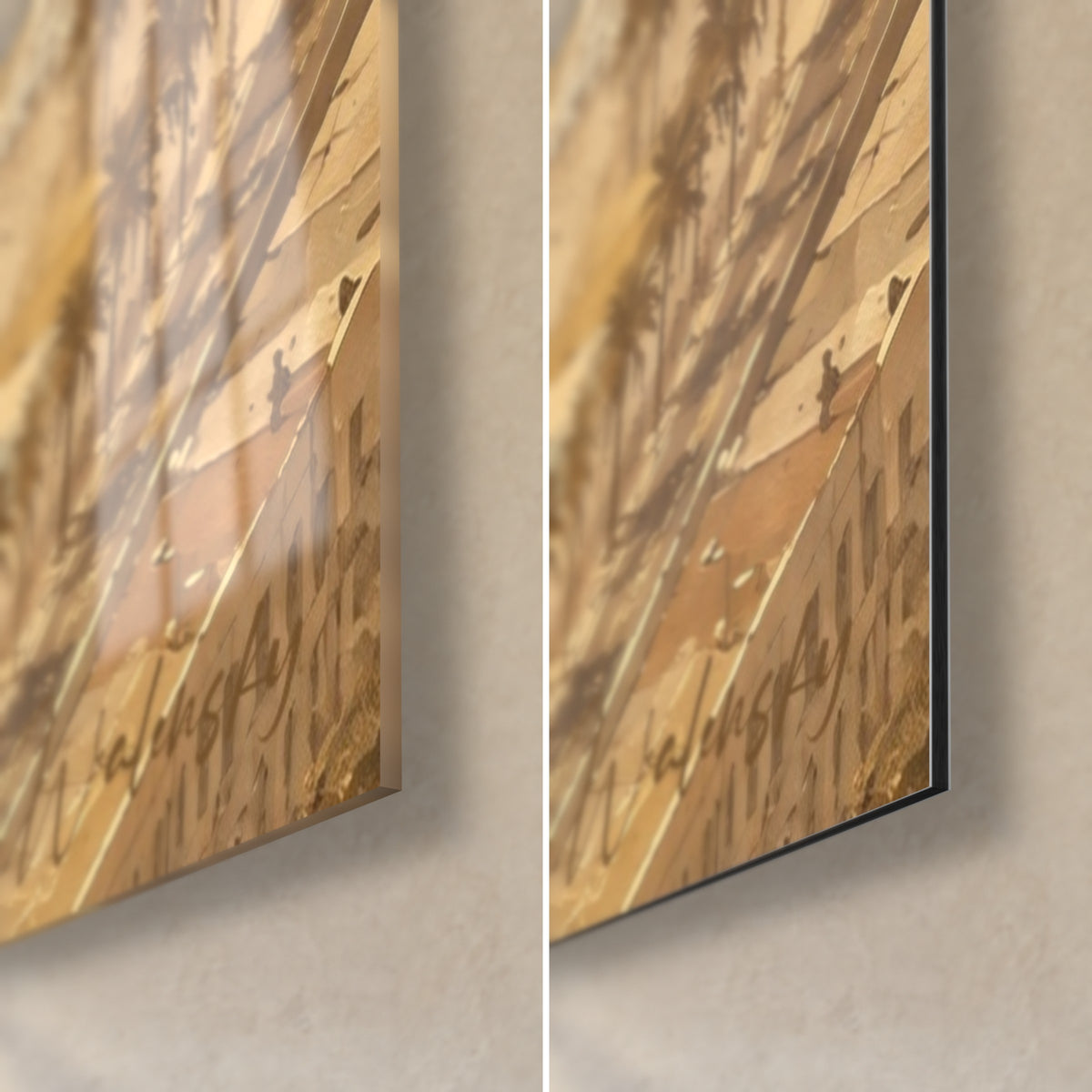 Détail de la toile montrant les textures dorées et beige du ciel et de l'eau sur la baie de Nice