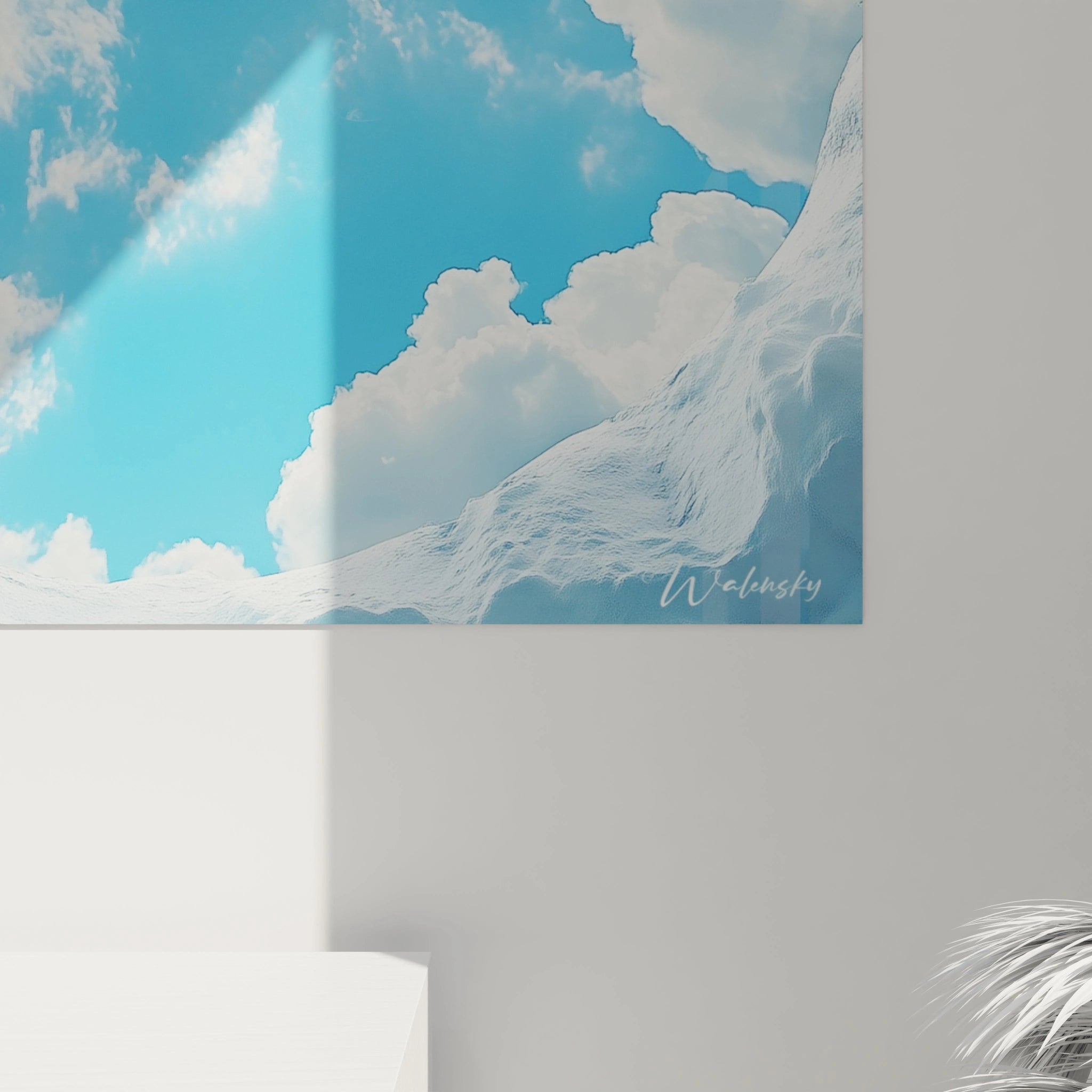 Tableau trompe l'œil Walensky représentant un ciel bleu avec des nuages blancs pour décoration murale moderne