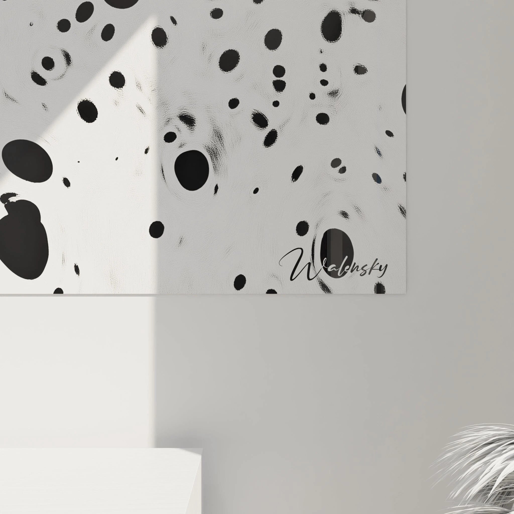 Tableau tacheté noir et blanc de Walensky avec des motifs abstraits modernes et élégants