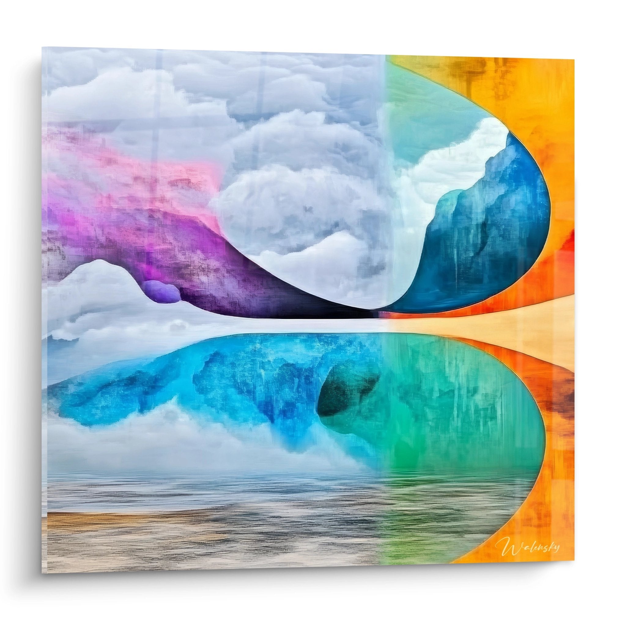 Tableau mural nuages colorés abstraits aux teintes arc-en-ciel avec vagues célestes pour décoration moderne