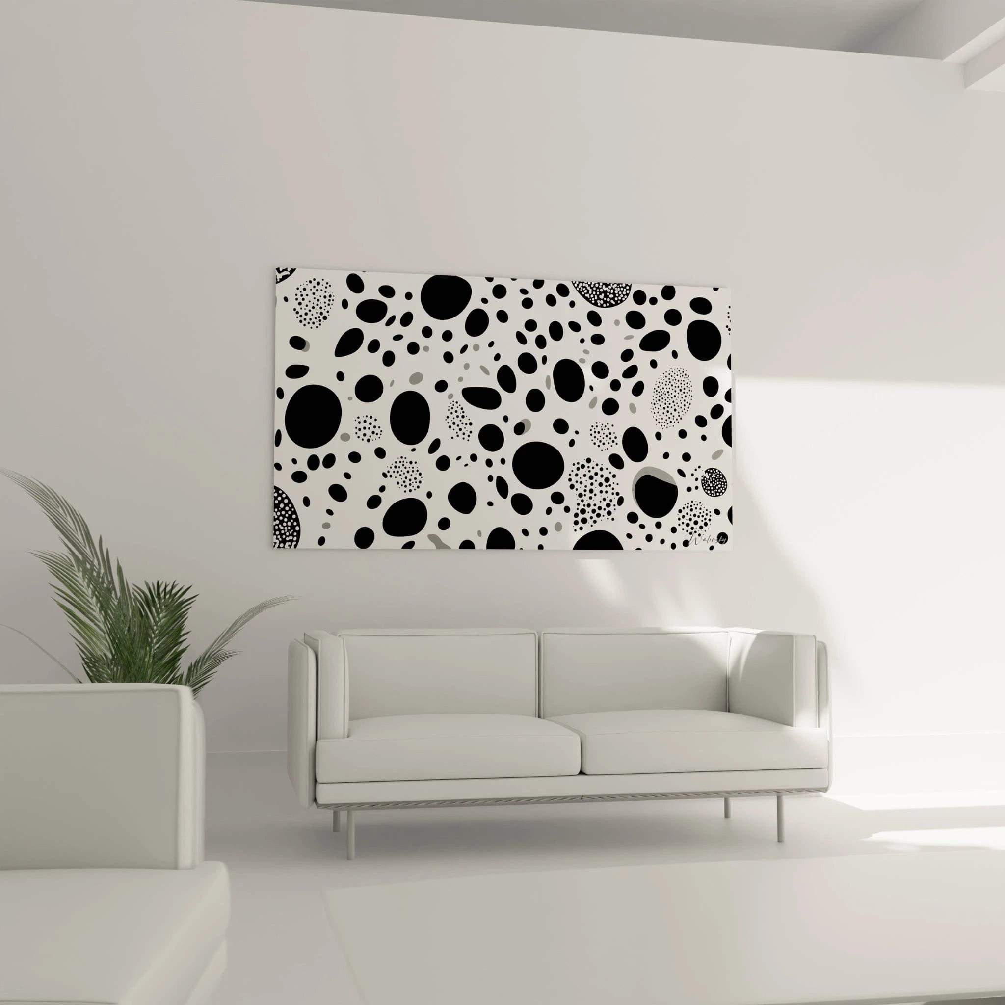 Tableau tacheté noir et blanc Walensky avec motifs abstraits pour décoration moderne
