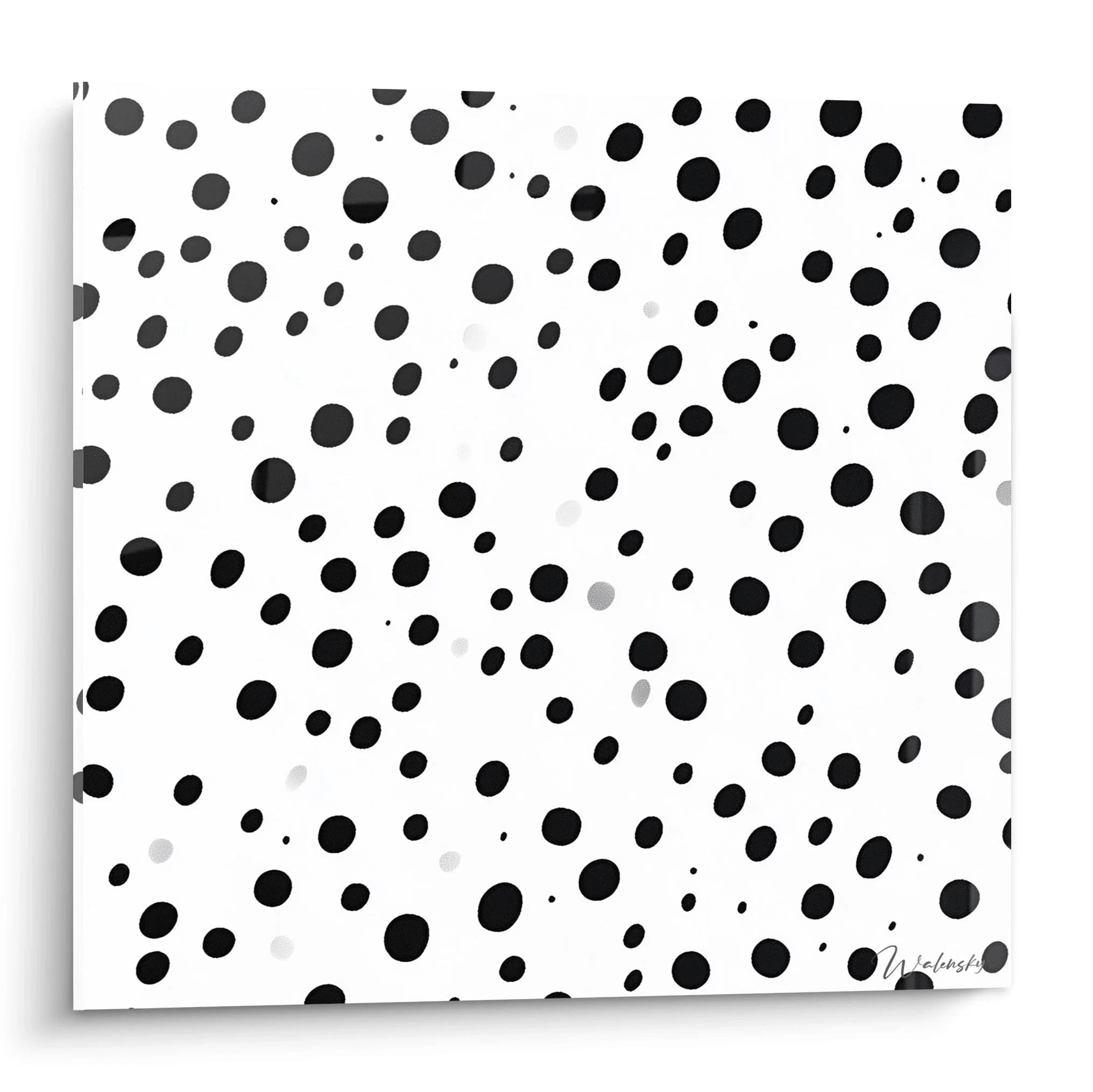 Tableau tacheté noir et blanc de Walensky avec un motif de ronds sur fond blanc