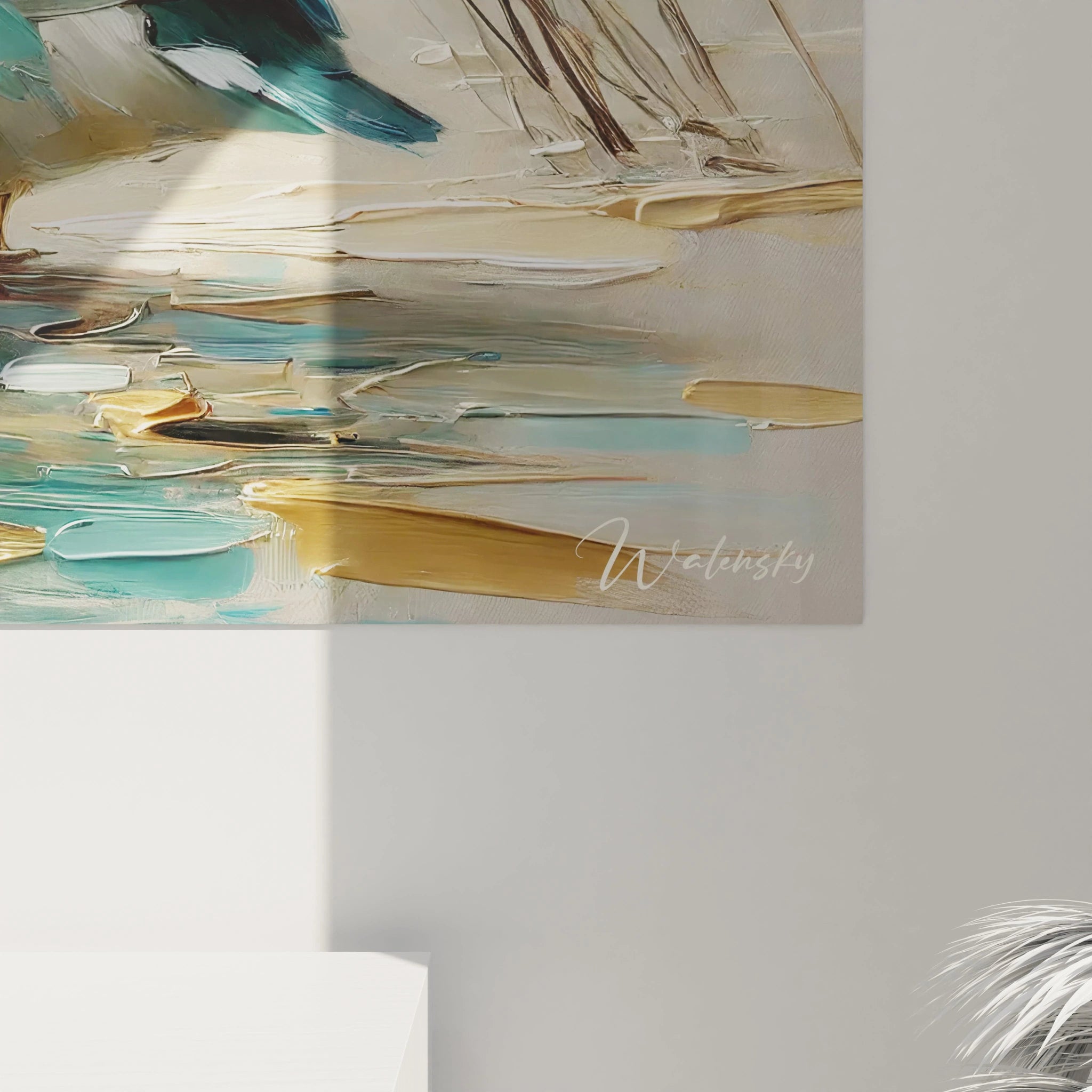 Vue de pres, le tableau canard revele des details sublimes : reflets sur l'eau et textures fines. Une invitation a plonger dans un instant de paix