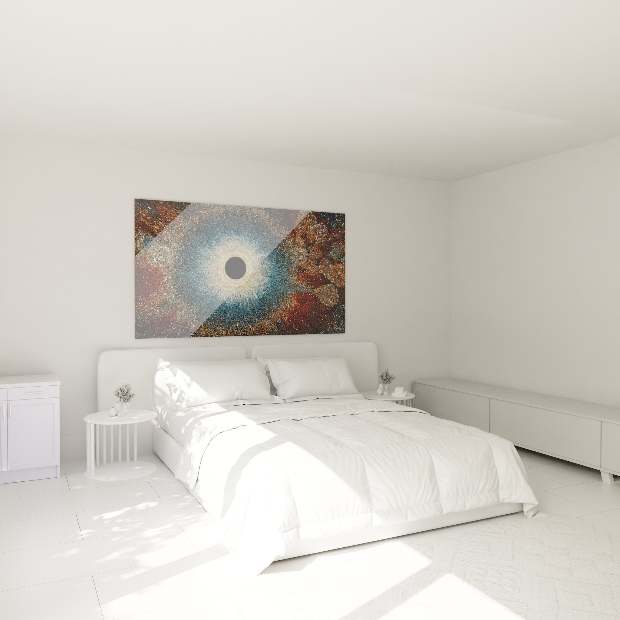 Tableau œil cosmique décorant une chambre moderne - ambiance mystique et apaisante