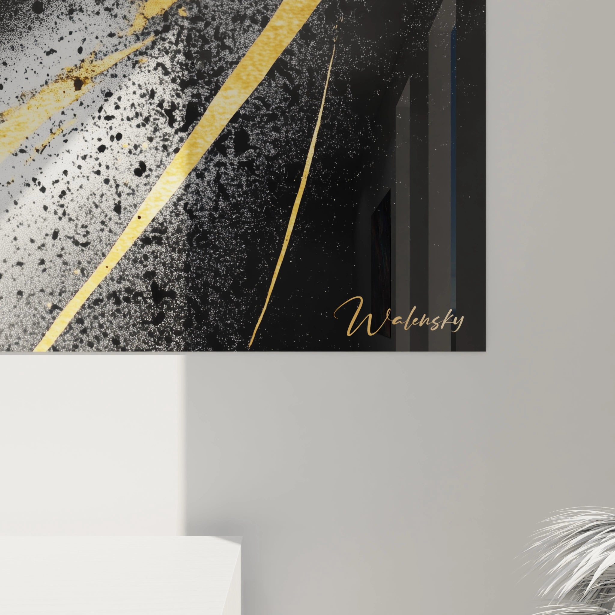 Tableau visage abstrait Walensky avec touches dorées et noir pour décoration murale moderne