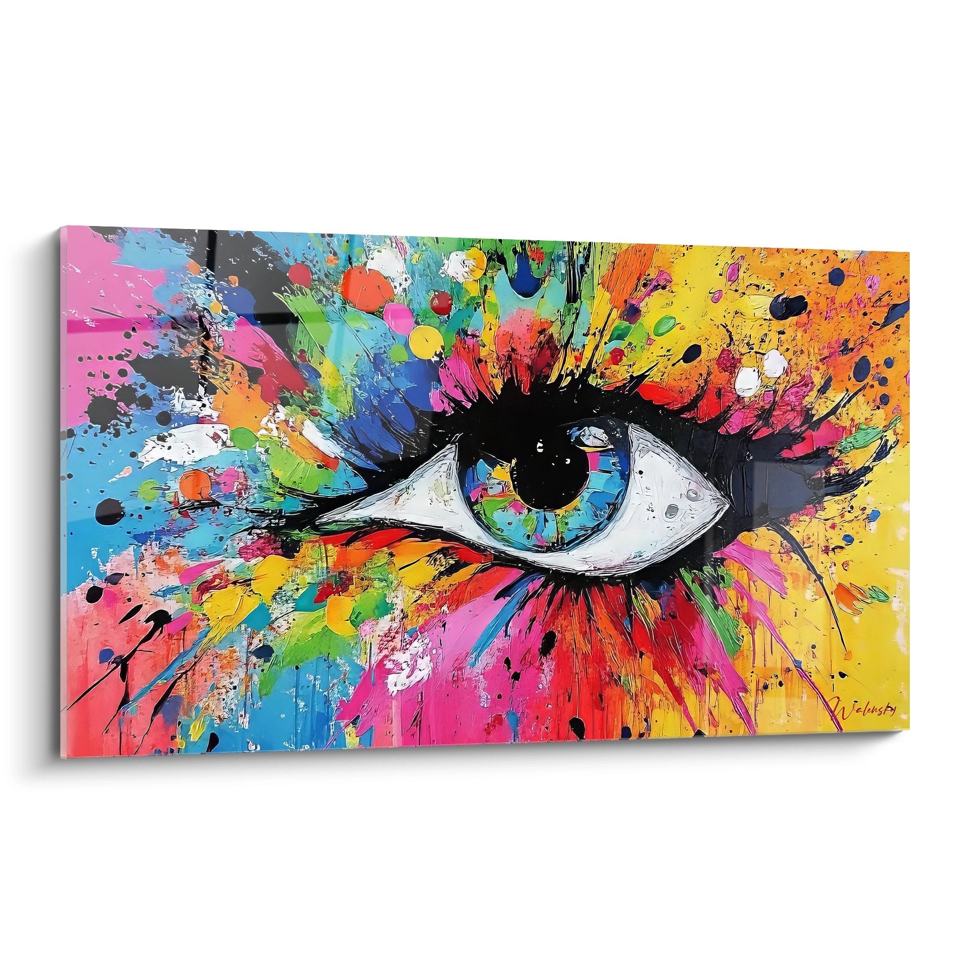 Tableau mural œil multicolore avec éclaboussures abstraites colorées art contemporain