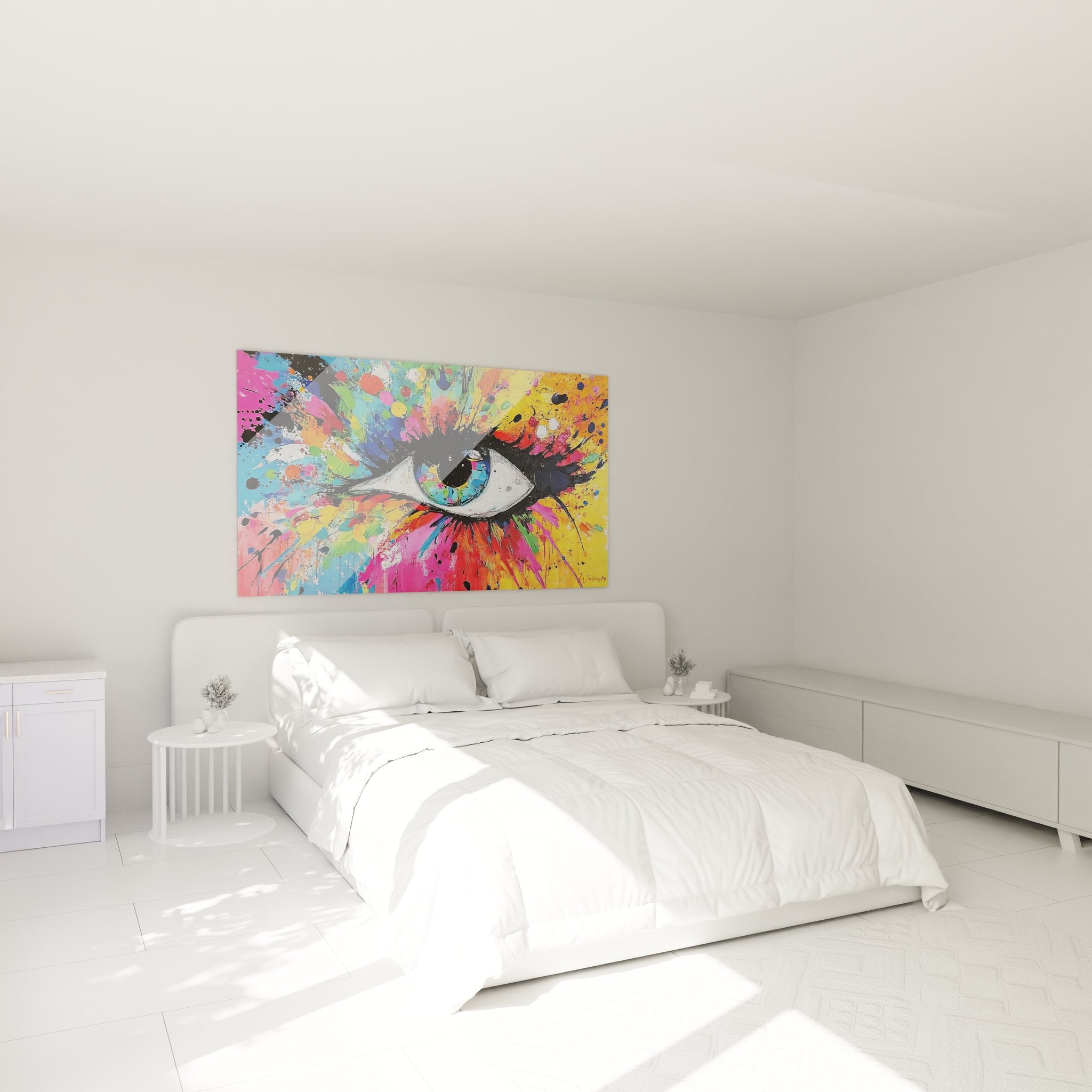 Tableau œil abstrait multicolore dans chambre moderne décoration murale contemporaine