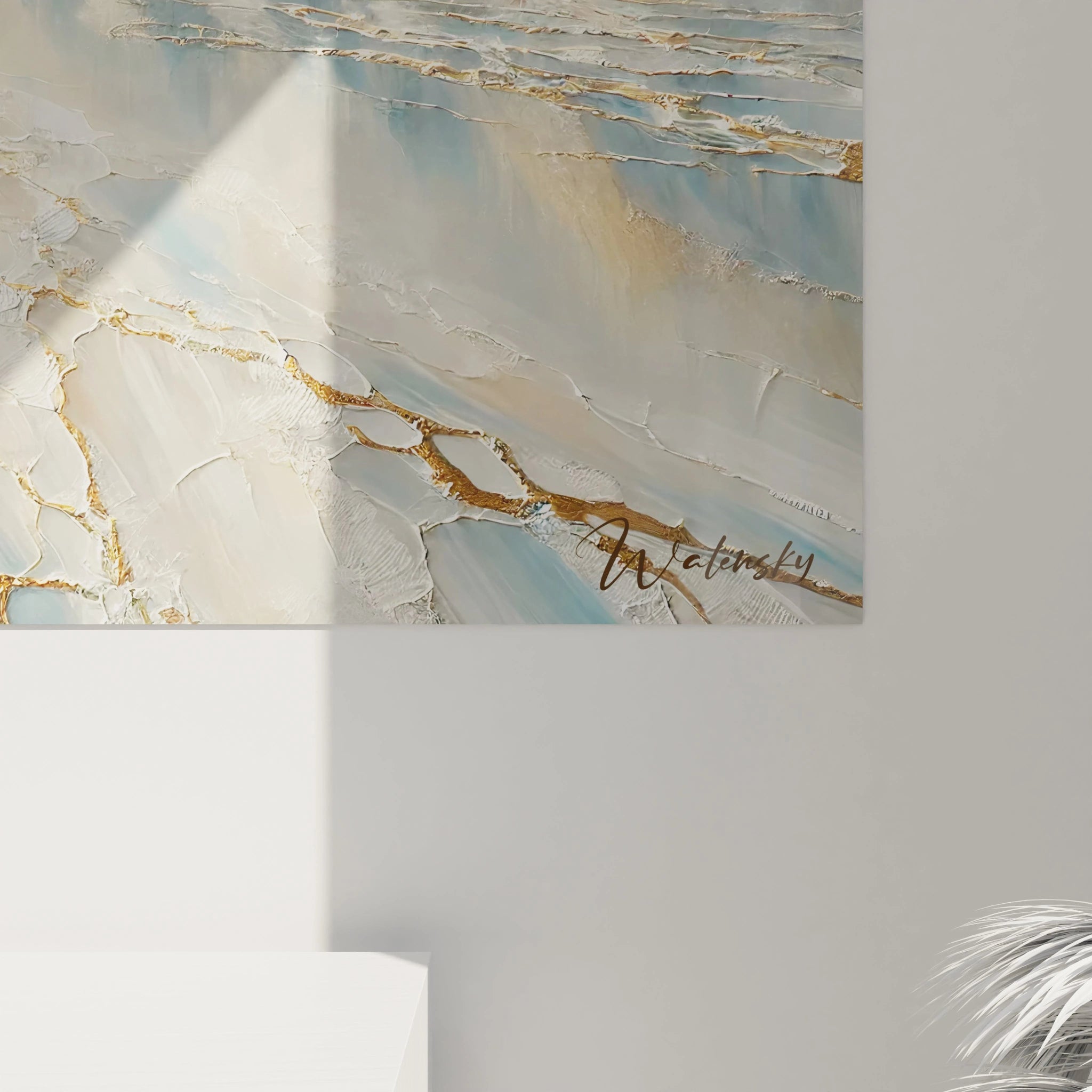 Vue rapprochee du tableau oeuvre paysagere ou la glace craque sous un silence sublime texture delicate pour une serenite visuelle