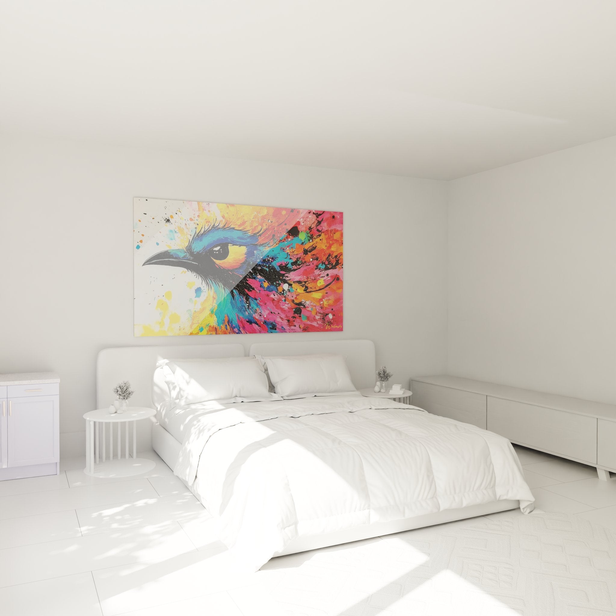 Tableau oiseau abstrait coloré déco chambre ambiance moderne art mural contemporain