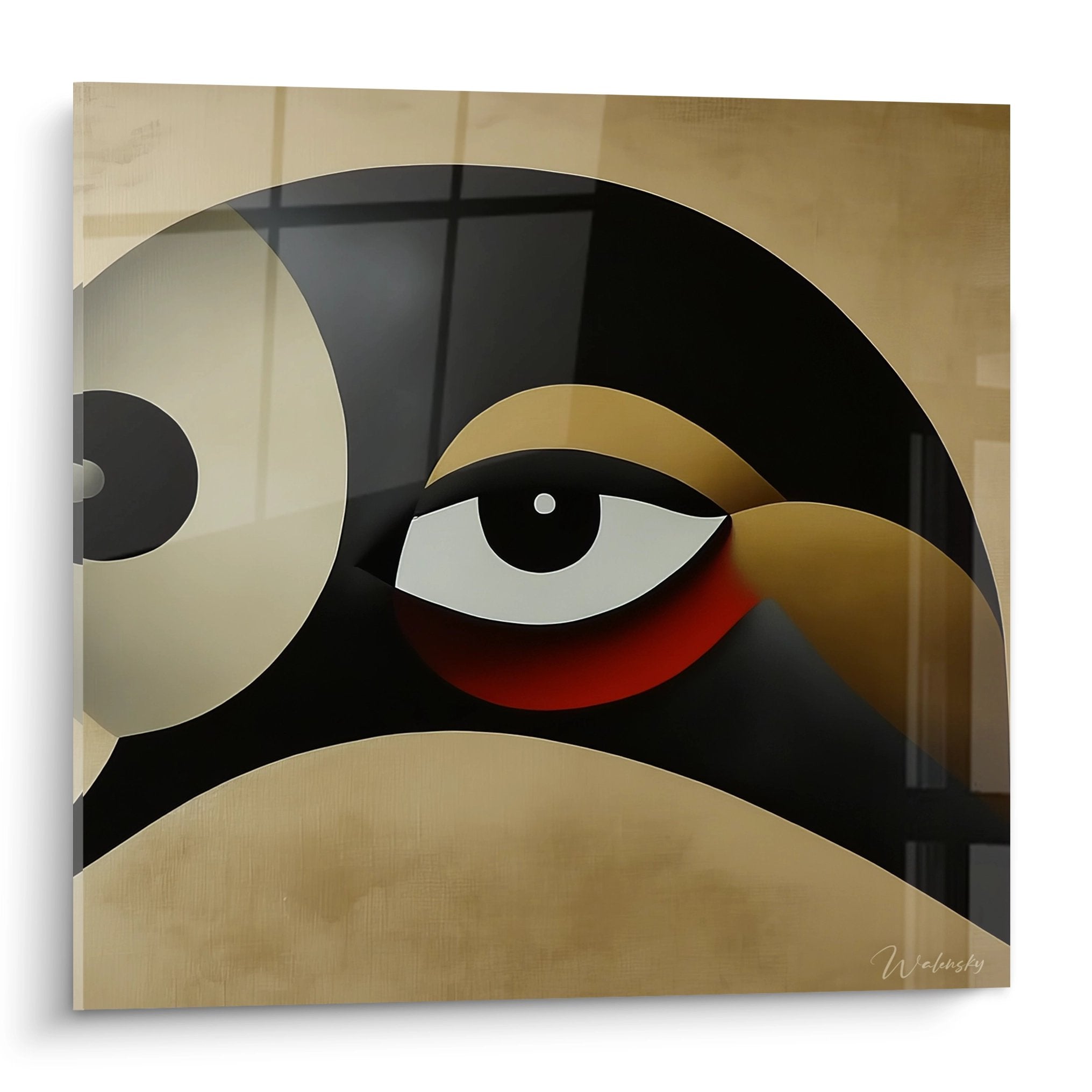 Tableau mural oiseau géométrique abstrait aux formes épurées et couleurs neutres pour décoration moderne