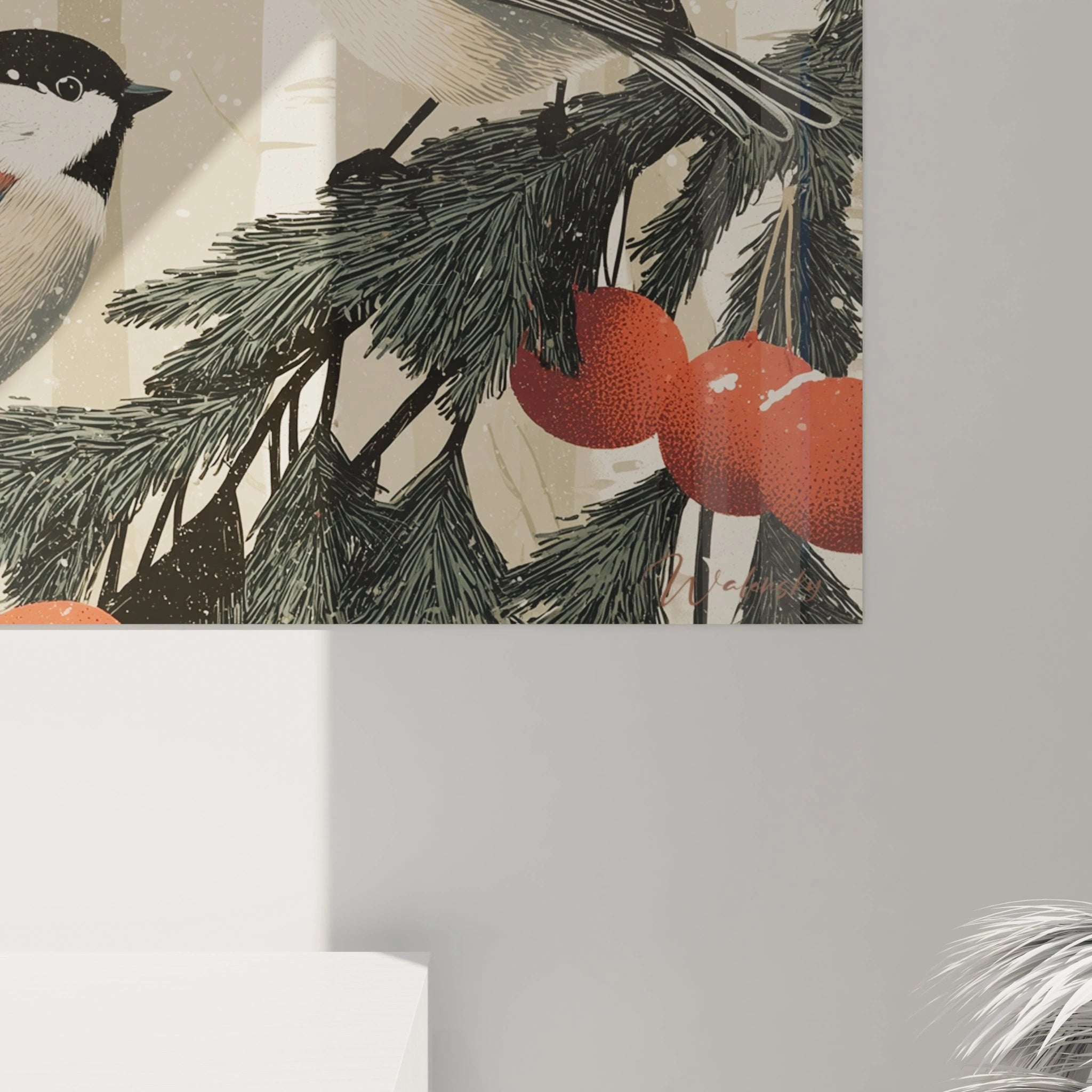 Tableau oiseaux décoration murale de Walensky avec des oiseaux perchés sur des branches vertes