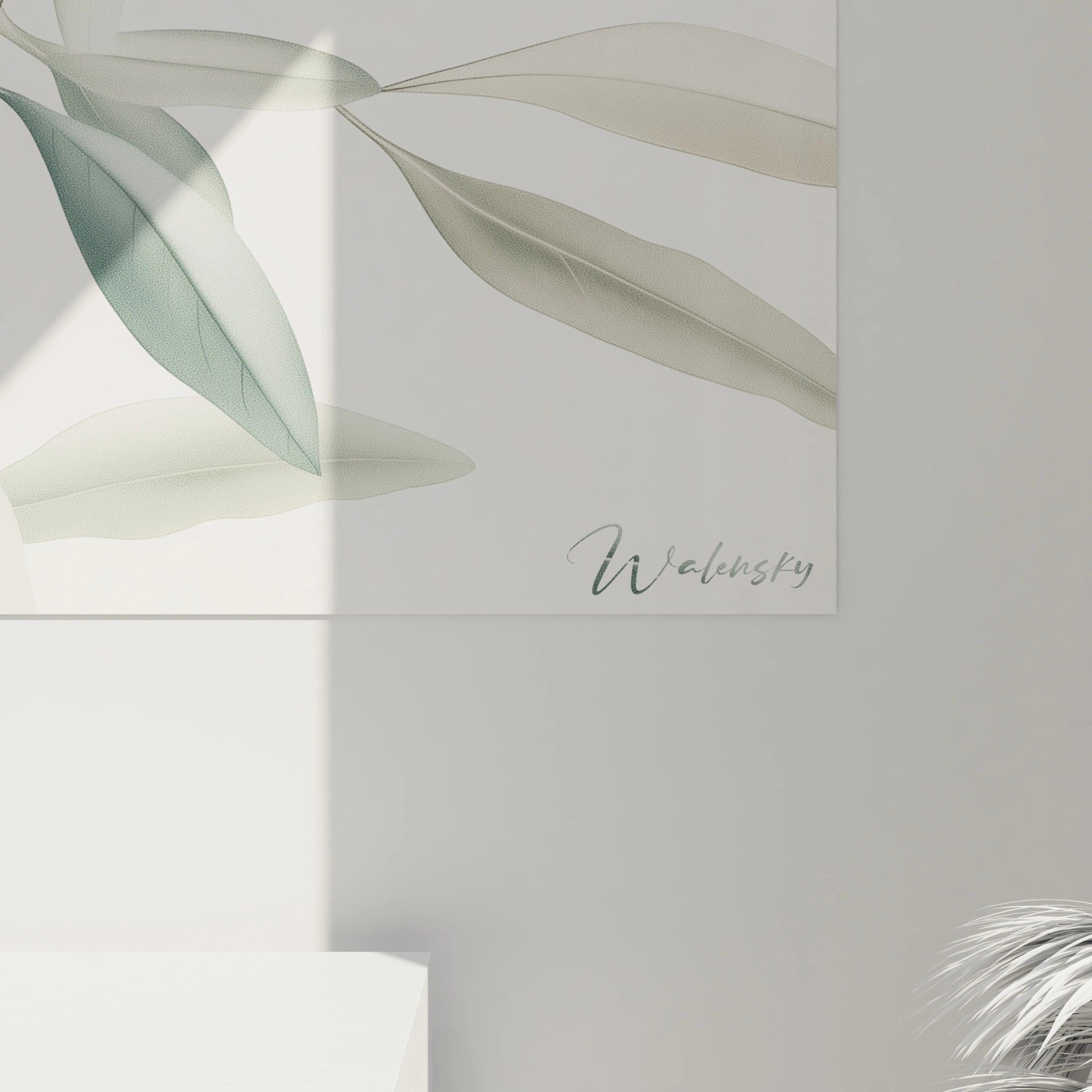 Un tableau Olivier nature montrant des feuilles allongées et des olives noires sur un fond épuré. Les variations de vert et beige confÚrent un rendu naturel aux formes délicatement tracées.