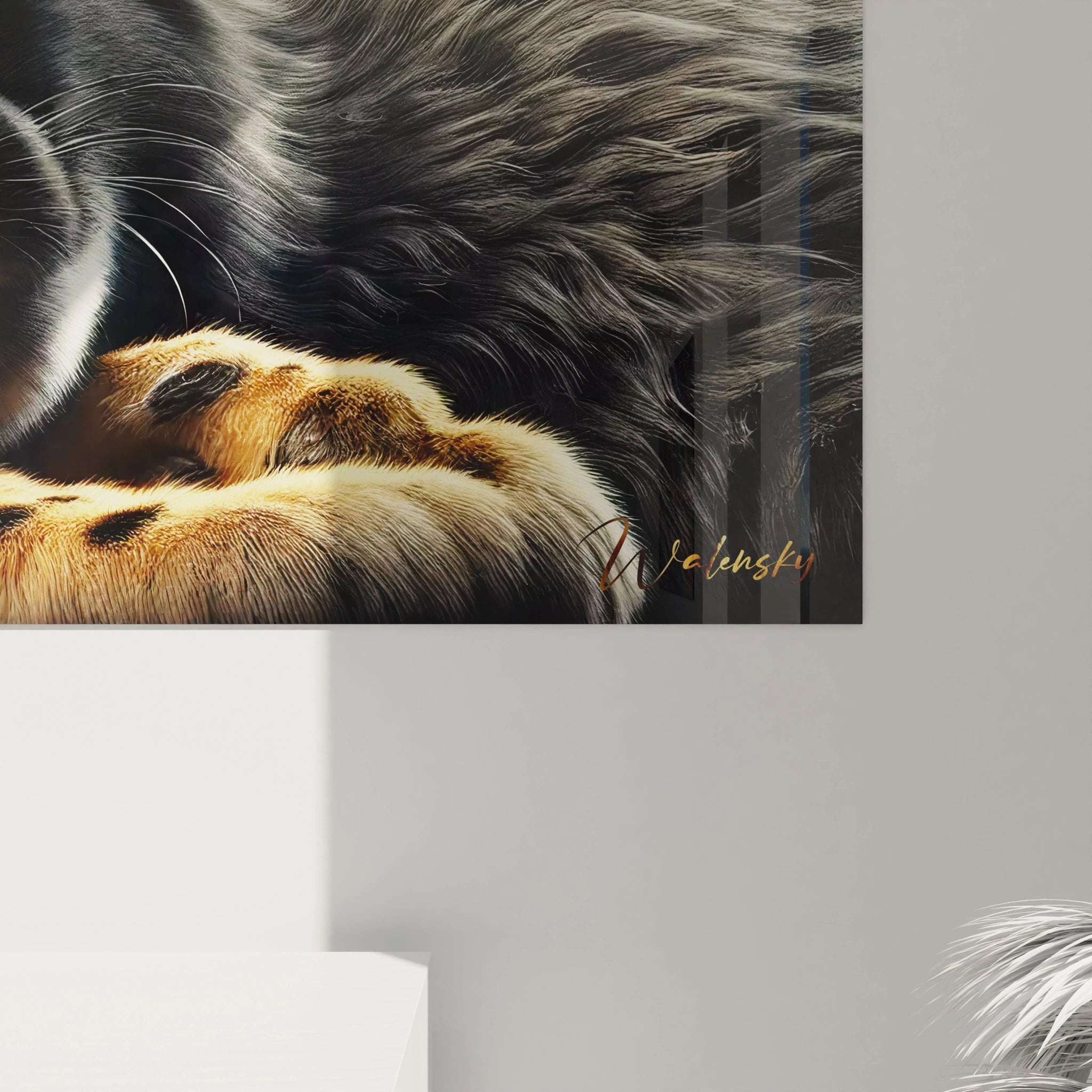 vue de pres du tableau guepard chaque detail du pelage est minutieusement rendu vous permettant de ressentir la chaleur et la douceur de cette scene entre deux felins