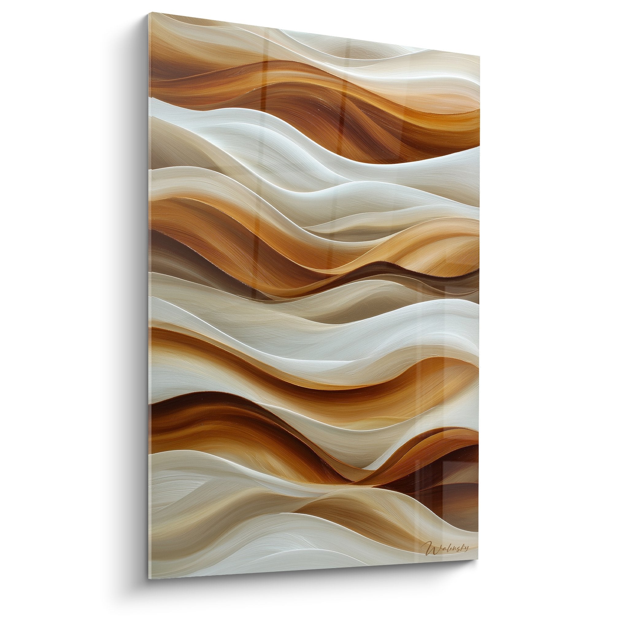 Tableau ondulations fluides beige cuivre feng shui centre terre decoration murale apaisante