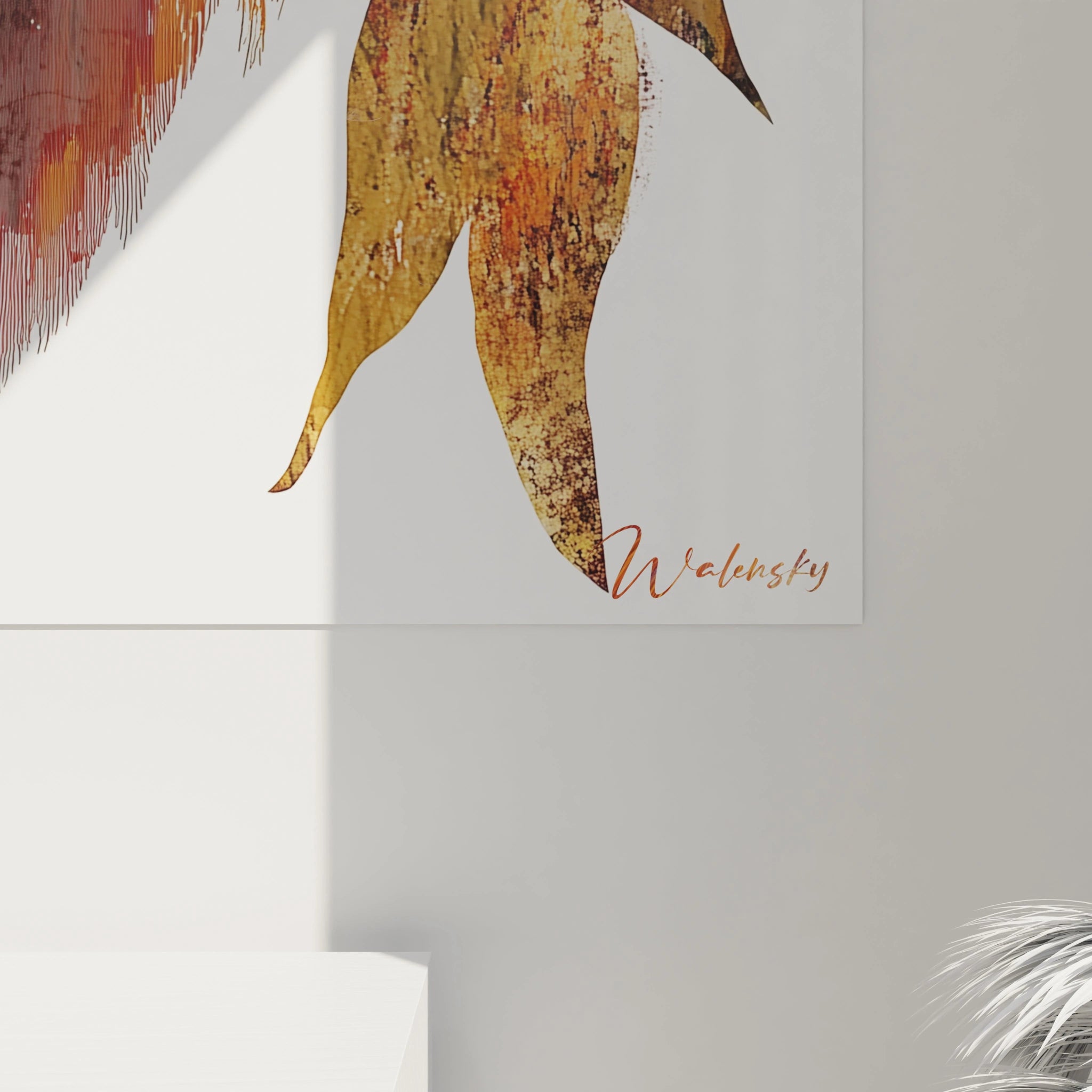 Un tableau orang-outan détaillé capturant l'expression paisible d'un grand singe des forêts tropicales. Technique mixte créant des textures réalistes du pelage roux-orangé et marron, avec des transitions subtiles entre les zones d'ombre et de lumière sur fond beige.