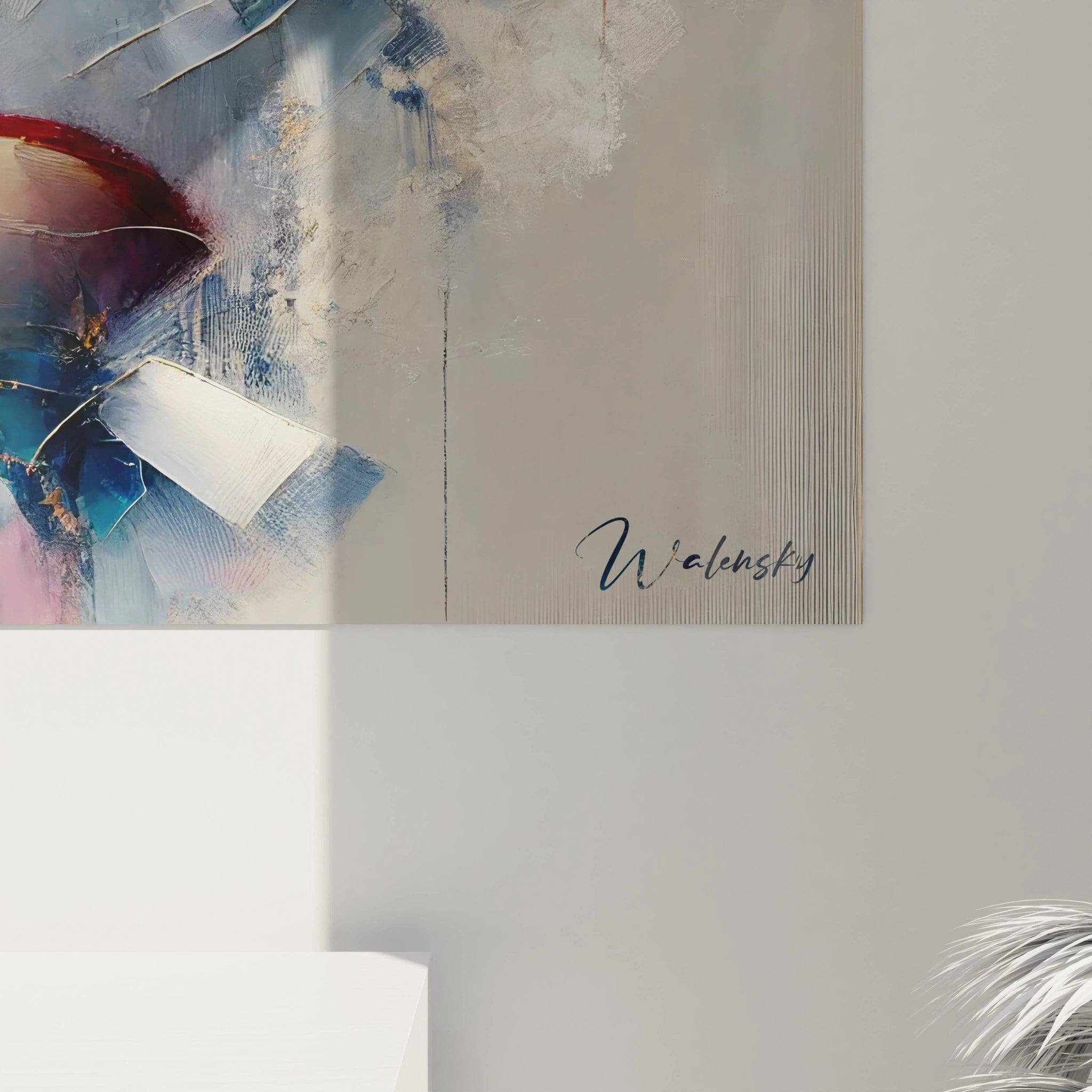 Vue rapprochée du tableau geisha capturant le détail des touches dorées et le rouge vif des lèvres. Une composition contemporaine qui exprime l’élégance et la profondeur culturelle.