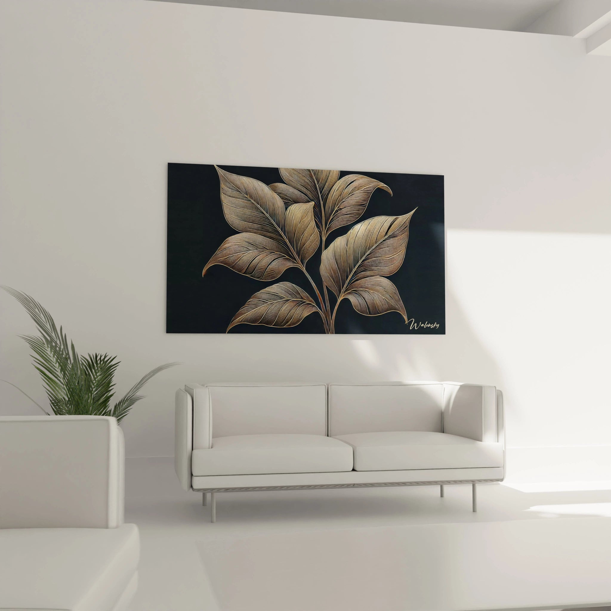 Tableau Nature en verre acrylique au-dessus d'un canapé dans un salon - Art mural impressionnant et contemporain - Décoration intérieure inspirée par la nature pour salon - Tableau de grande taille et impression haute définition - Élément décoratif raffiné pour salon moderne