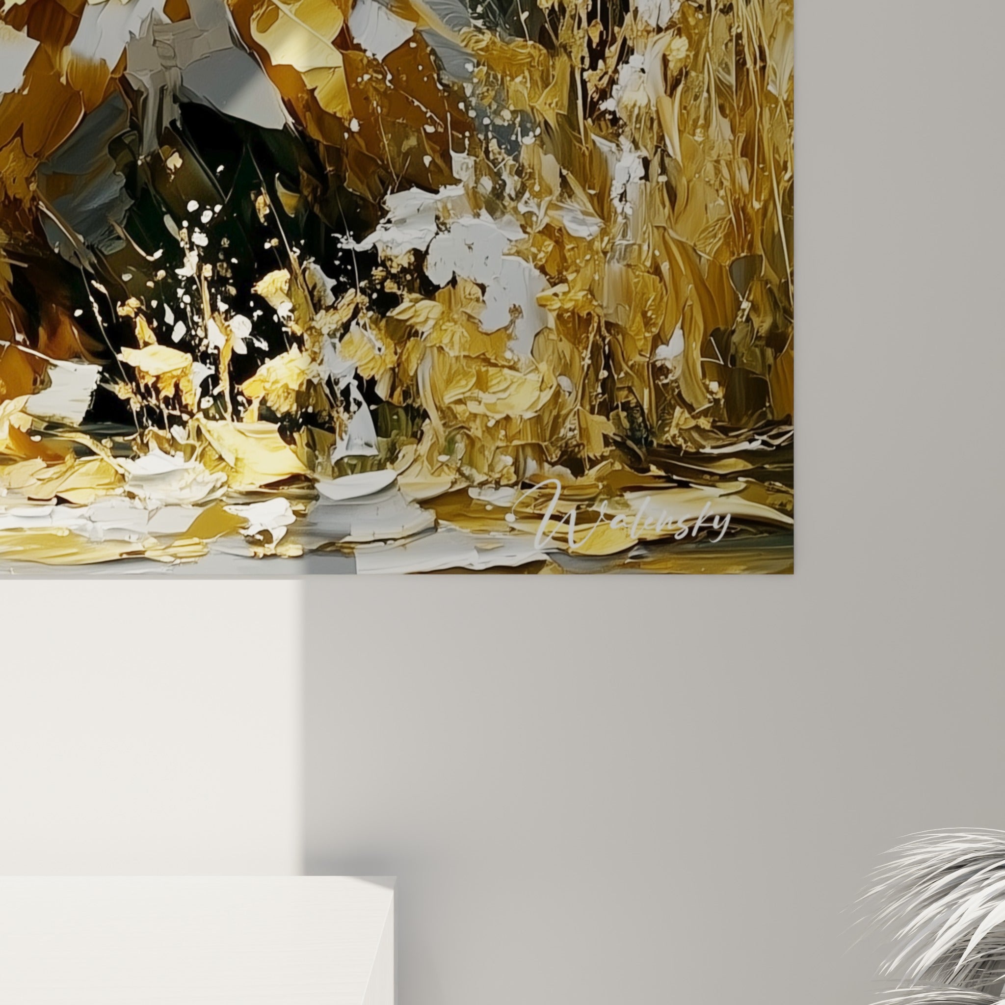 Empâtements dorés et blancs du pelage de l'ours brun, coulures anthracite et grain de matière visible