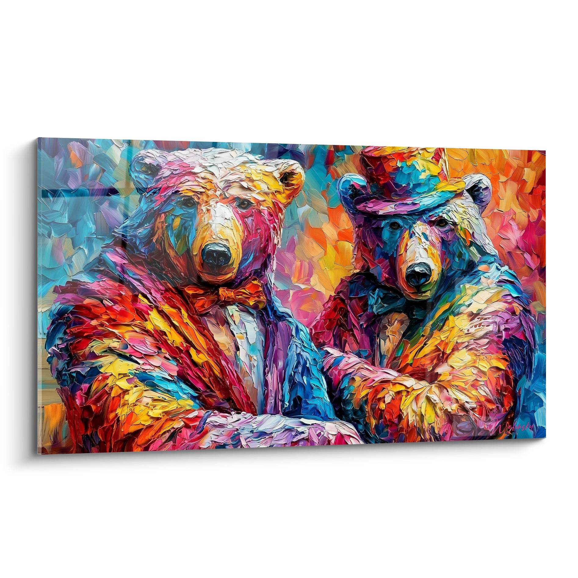 Ours polaires en nœud papillon et chapeau, touches de rouge, orange et bleu turquoise éclatantes