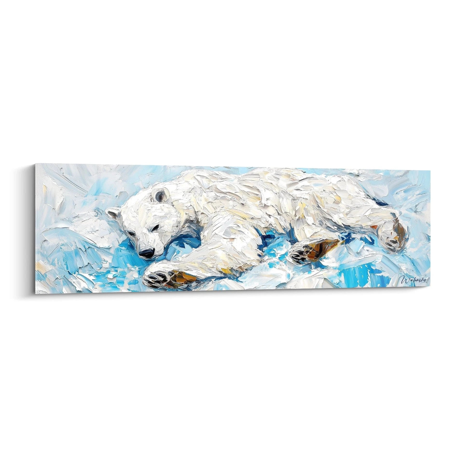 Tableau ours polaire couché sur fond bleu blanc peint à l'huile par Walensky