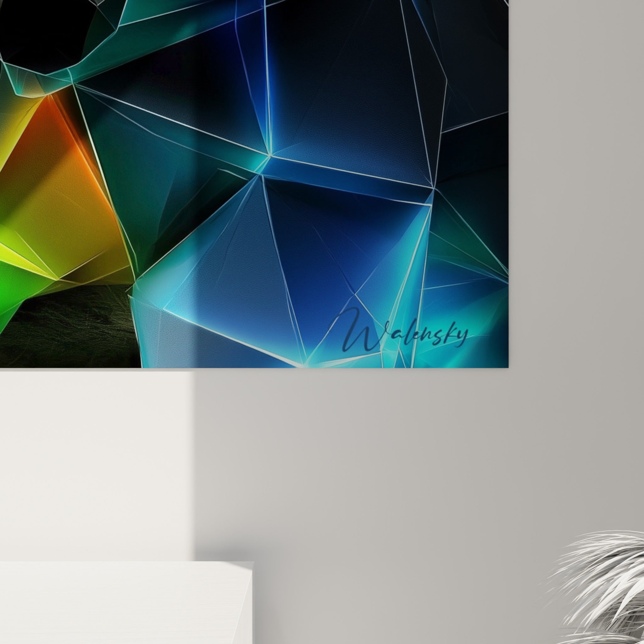 Facettes cristallines de l'ours polaire révélant les nuances vertes, bleues et orangées en gros plan sur la toile