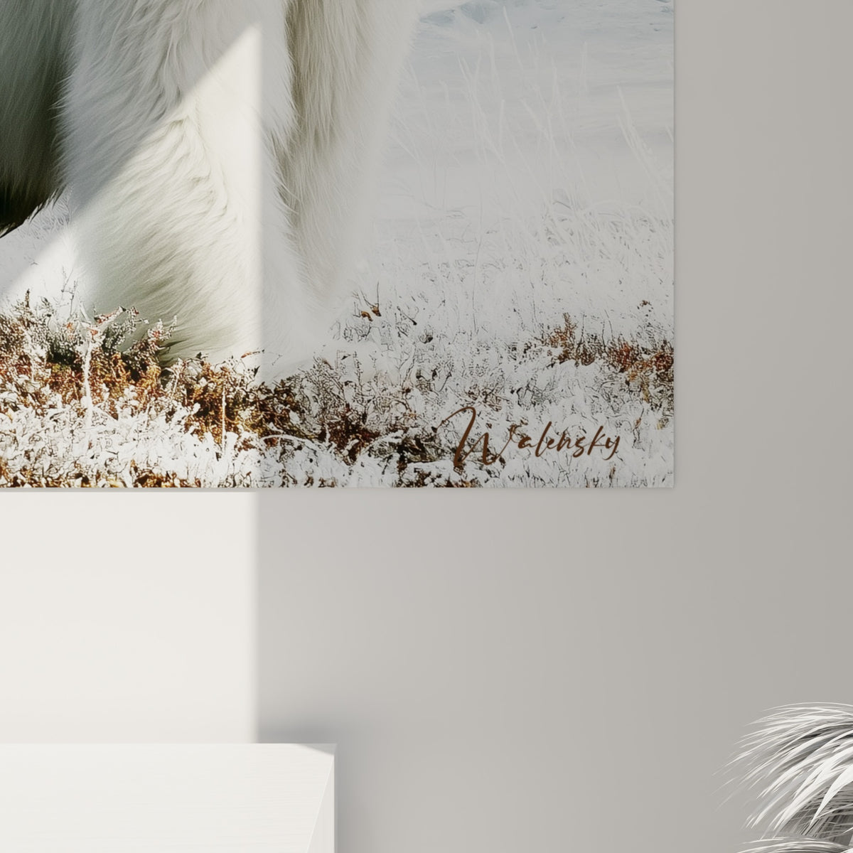 Fourrure blanche texturée et museaux noirs des ours polaires vus de près sur la toile accrochée