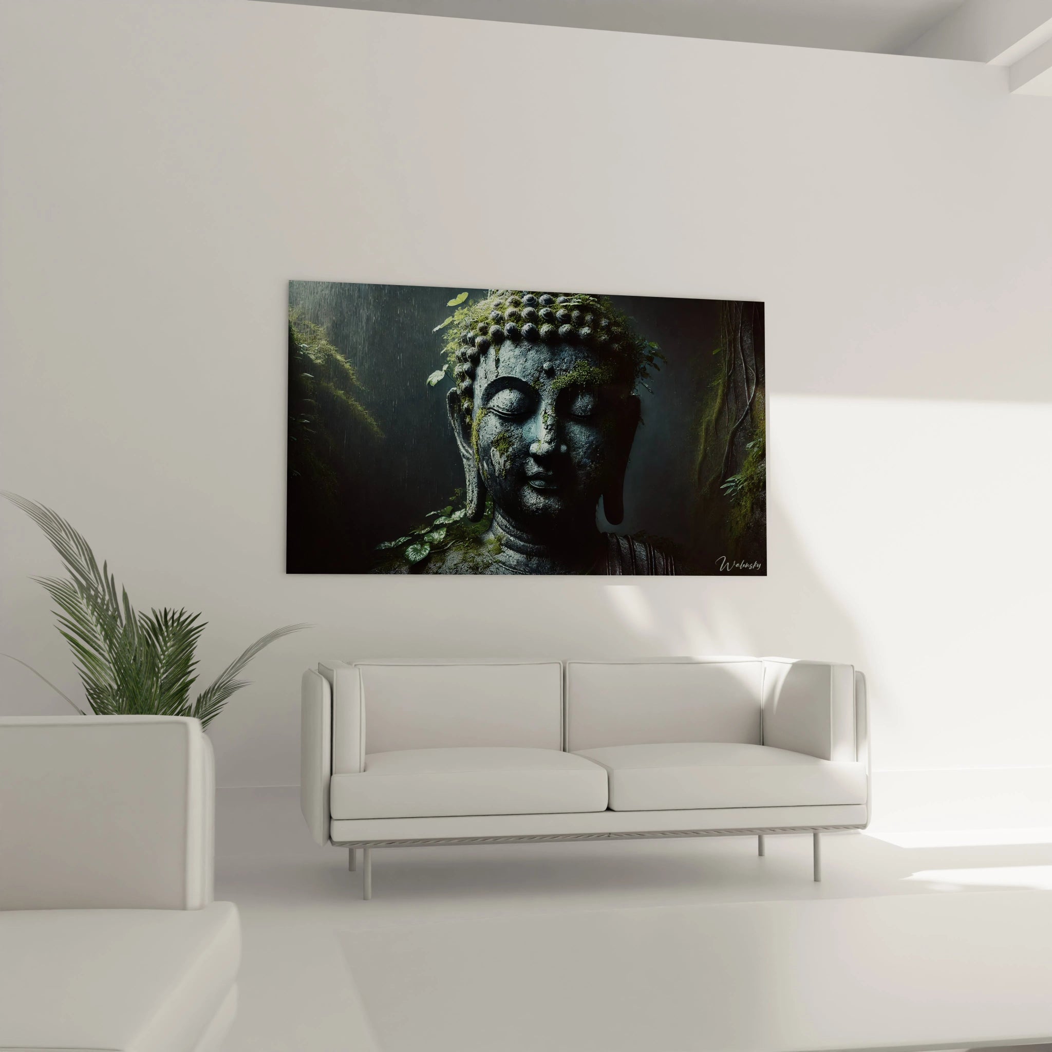 Accroché au mur du salon, ce tableau Bouddha crée une atmosphère zen et méditative. Un chef-d’œuvre intemporel qui mêle nature et spiritualité avec élégance.