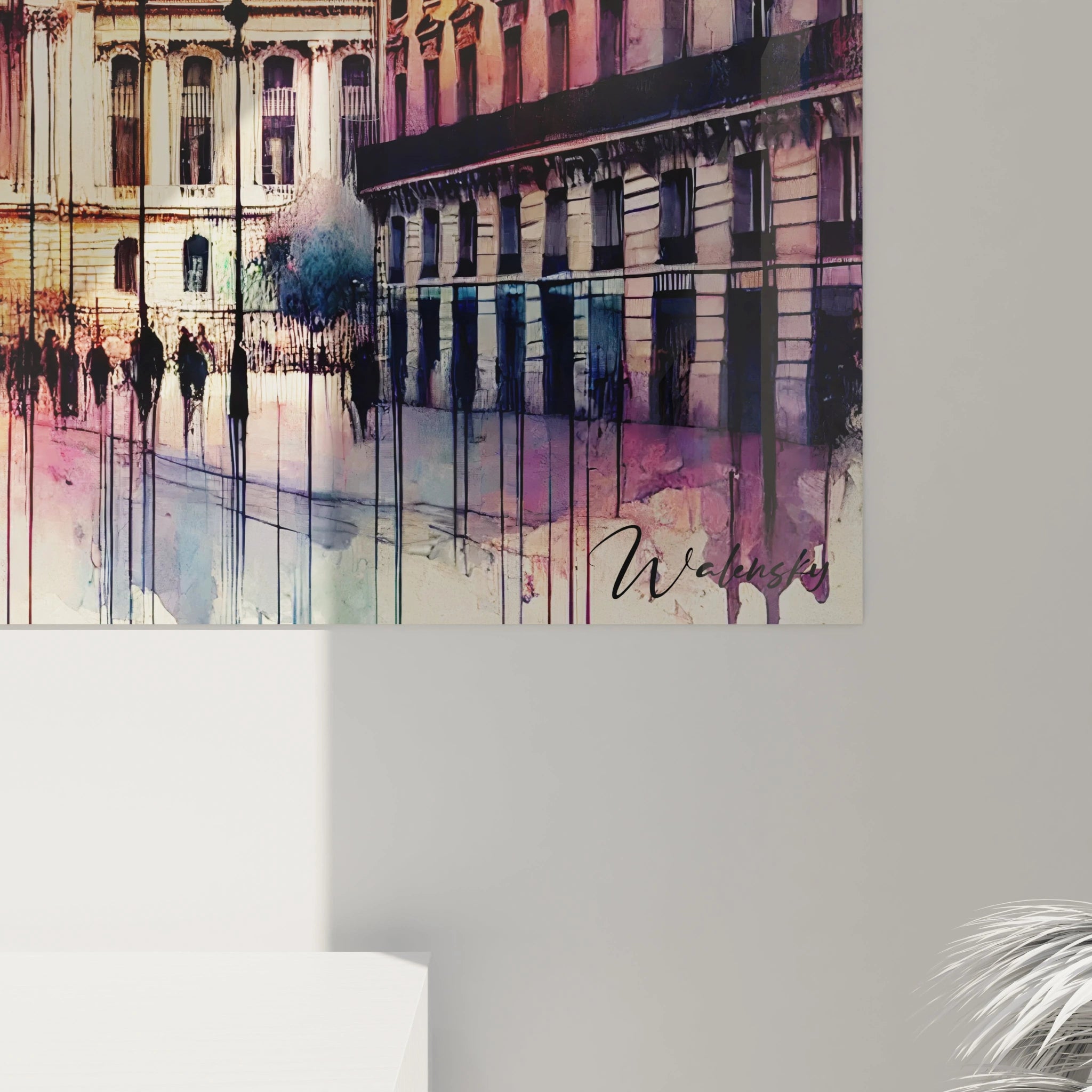 Vue rapprochée tableau Palais de Tokyo dévoile des textures riches et des contrastes saisissants entre les couleurs audacieuses et les lignes nettes, rendant hommage à l’énergie créative du bâtiment.