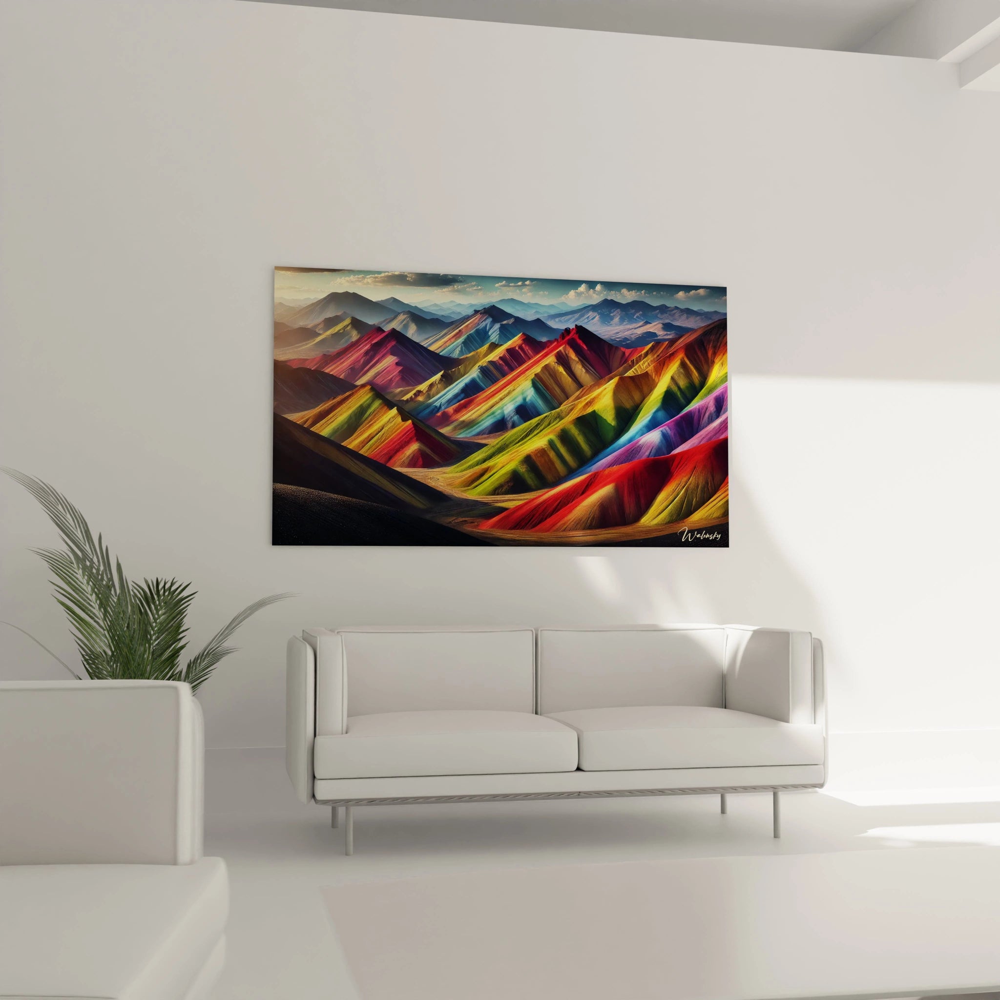 Ce tableau Montagne apporte une touche de modernité à votre salon, suspendu au-dessus du canapé. Ses couleurs éclatantes insufflent une ambiance vivante et énergique à votre espace.