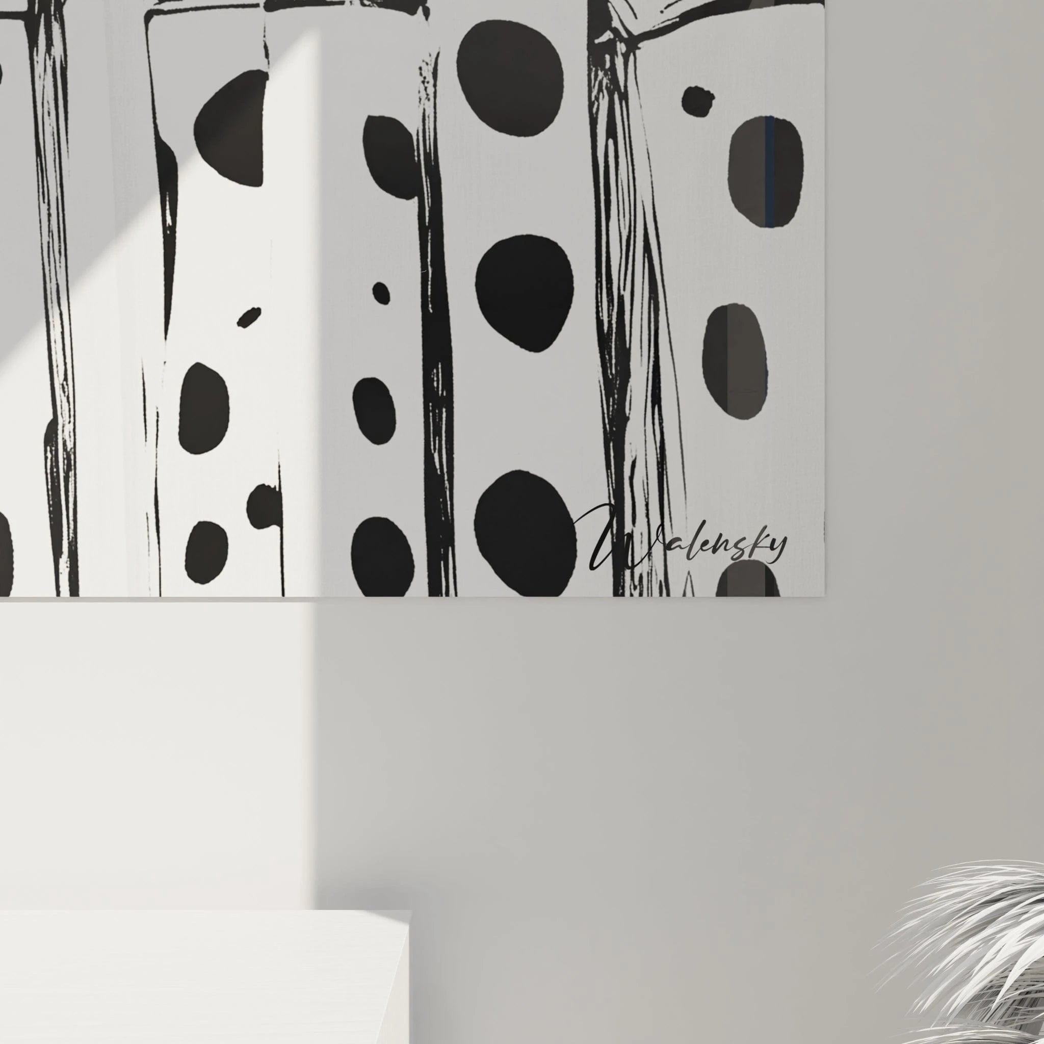 Tableau tacheté noir et blanc de Walensky avec des motifs uniques pour une décoration moderne