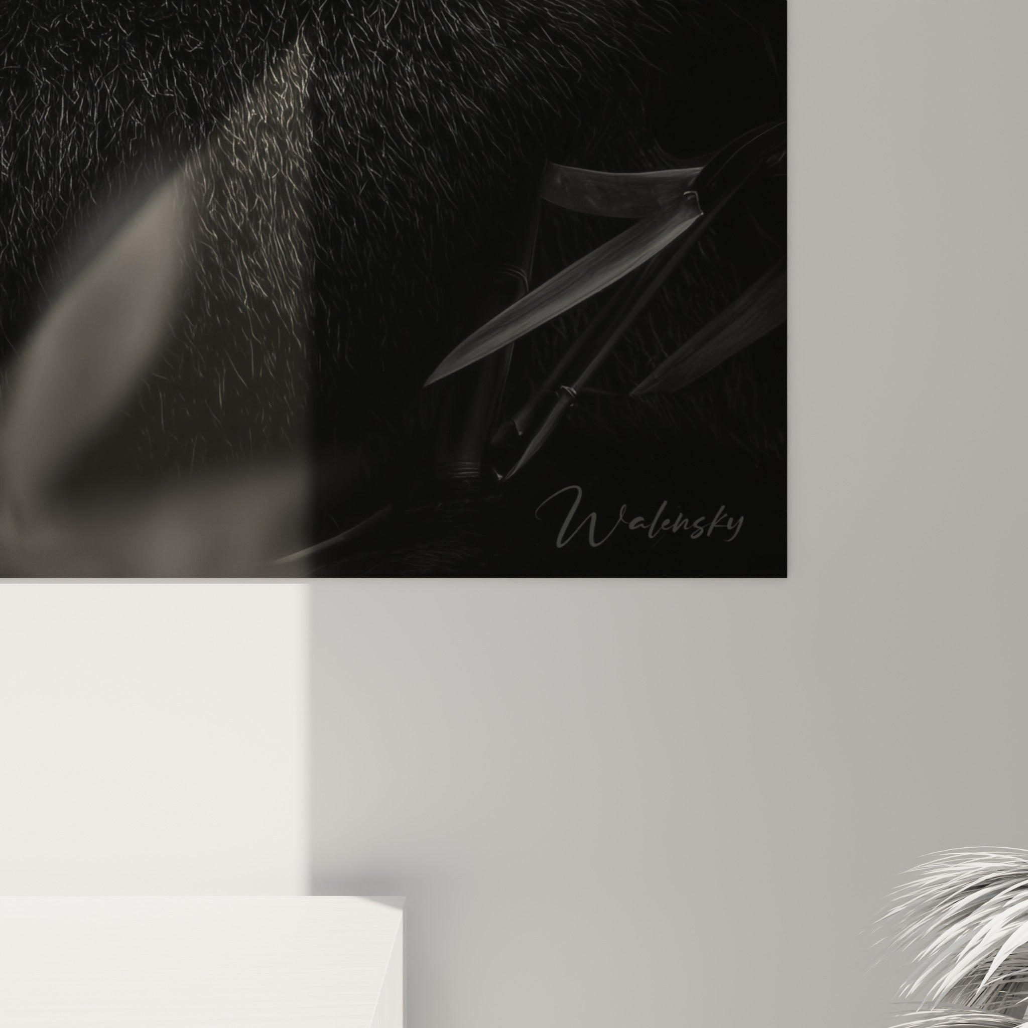 Grain fin du pelage blanc et anthracite du panda, texture détaillée de l'impression sur la toile