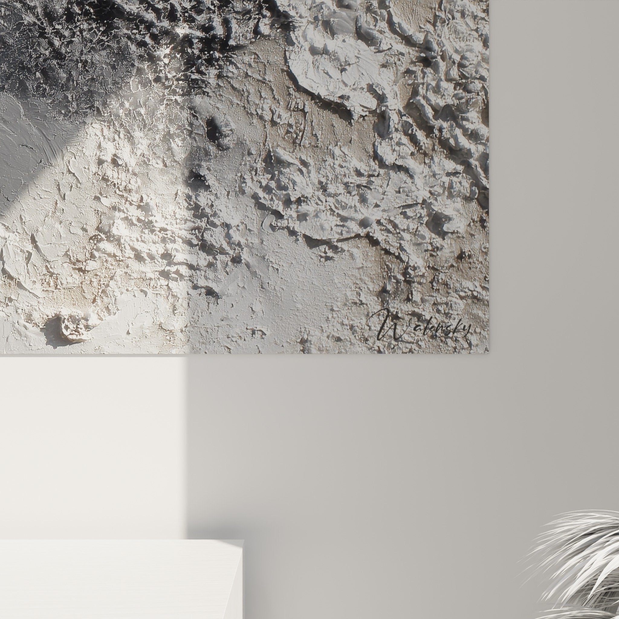 Panoramic wall art grey mineral textured abstract contemporary relief