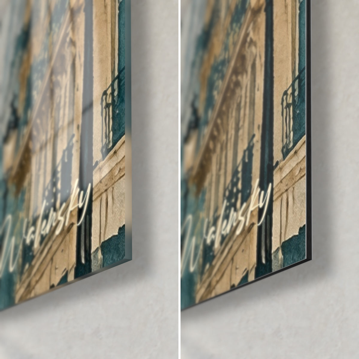 Détail aquarelle du Panthéon : grain du papier, lavis bleu pastel et touches beige se fondant doucement