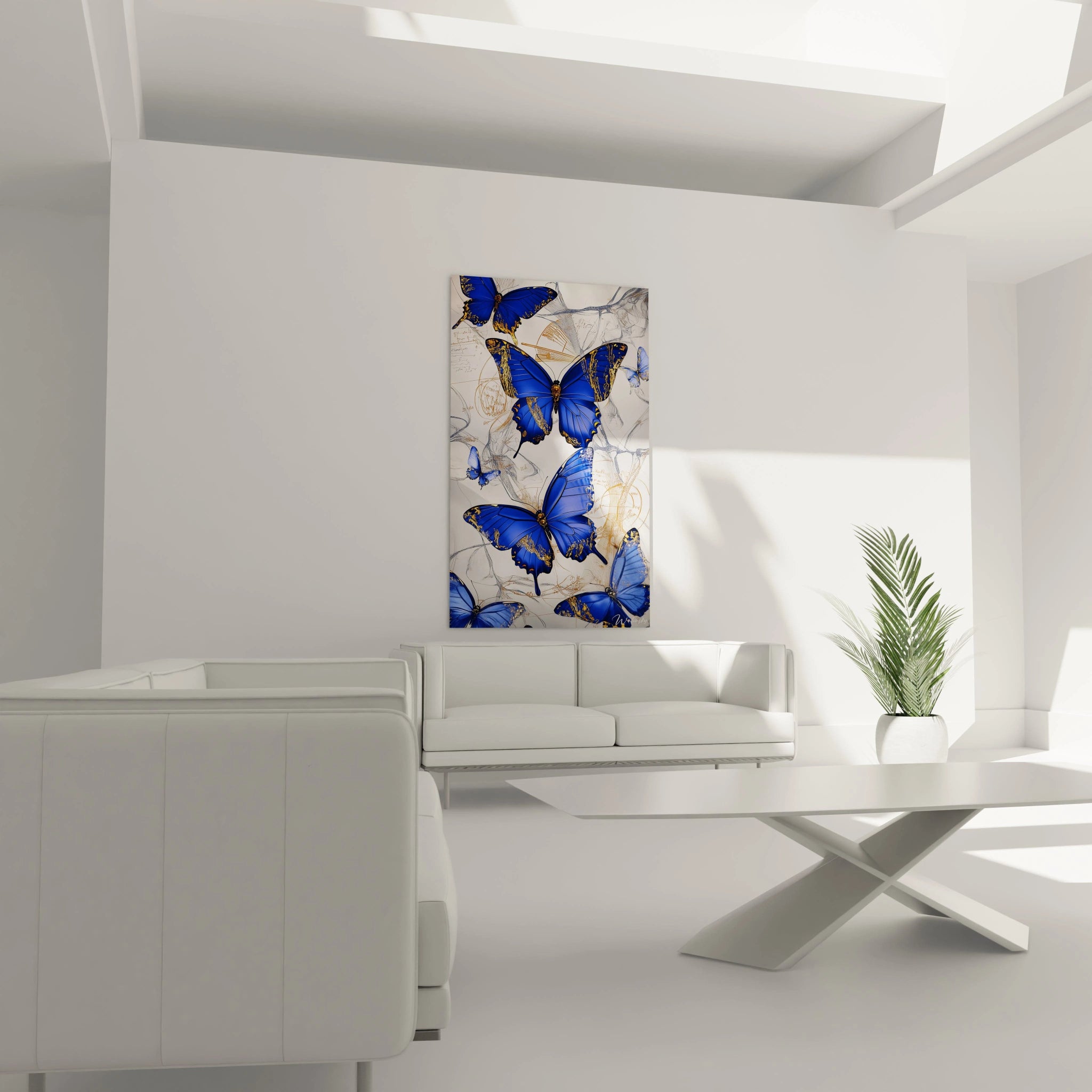 Tableau papillon Walensky avec papillons bleus pour décoration murale élégante dans salon moderne