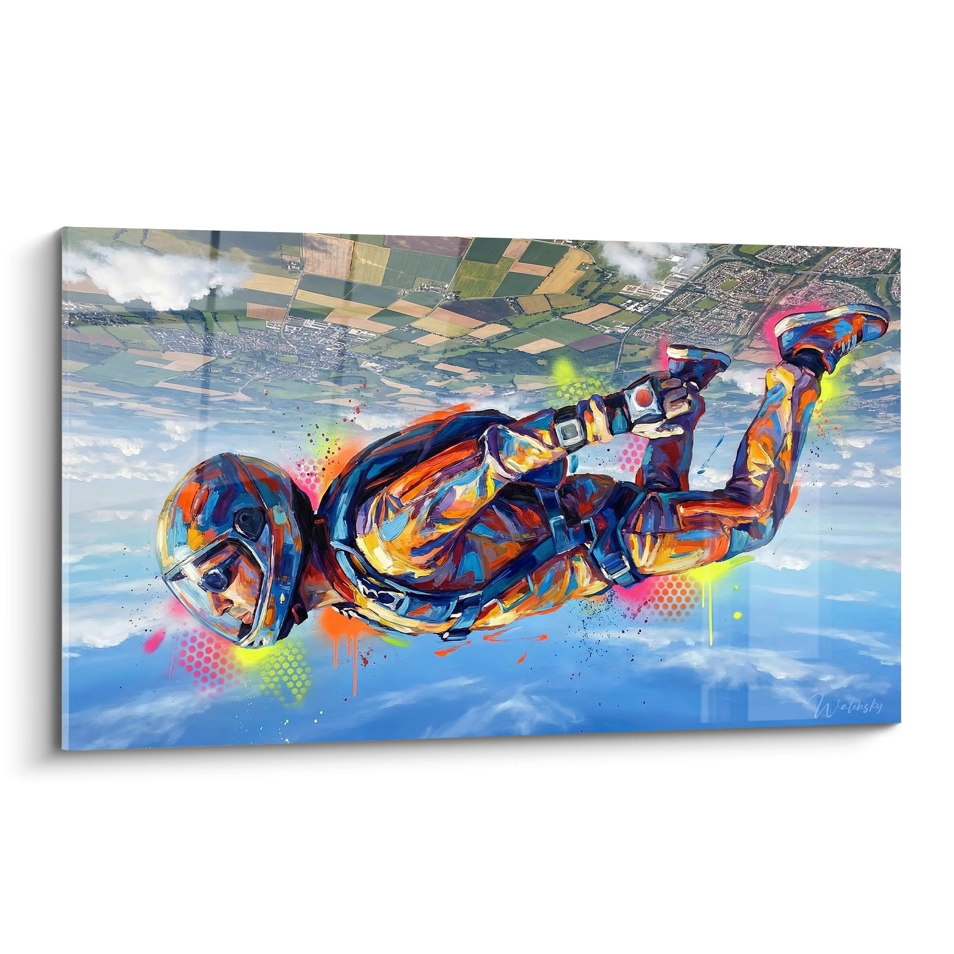 Abstraktes Fallschirmspringer-Gemälde mit lebendigen Farben freier Fall modernes Kunstwerk Fallschirm-Edition