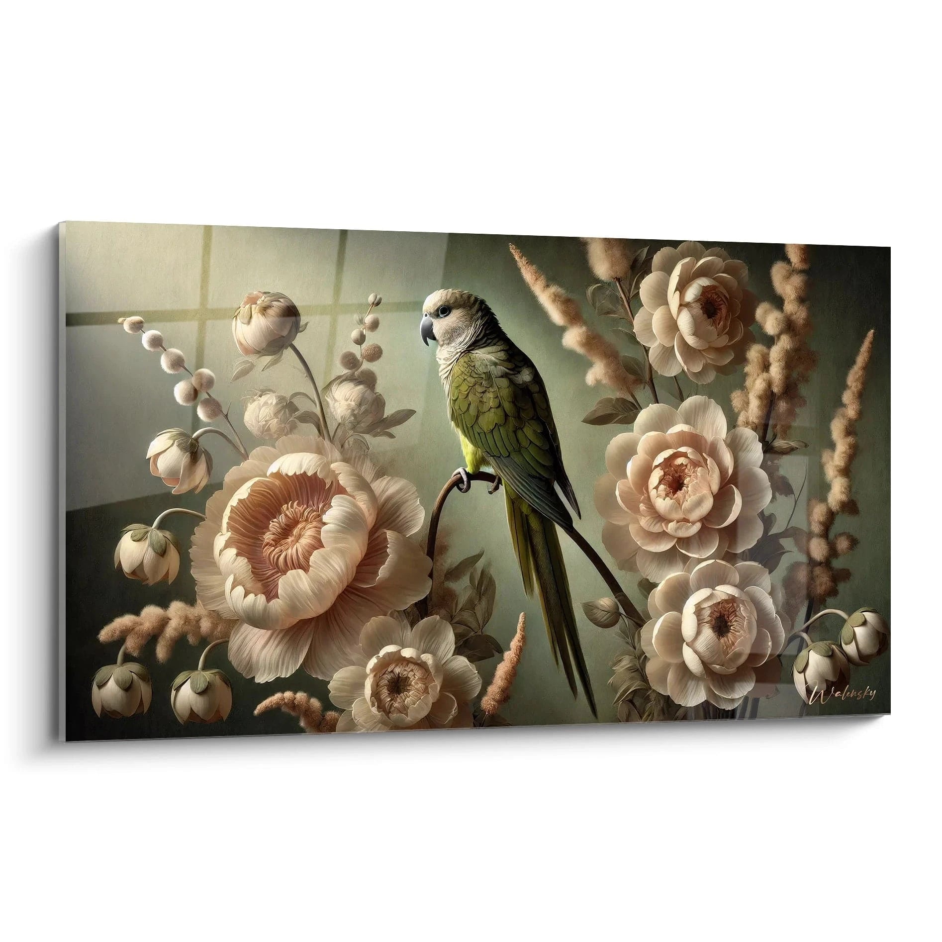 Ce tableau perroquet presente des couleurs naturelles et douces, parfait pour sublimer un interieur calme et raffine. Ideal pour une decoration murale apaisante dans tout espace de vie.