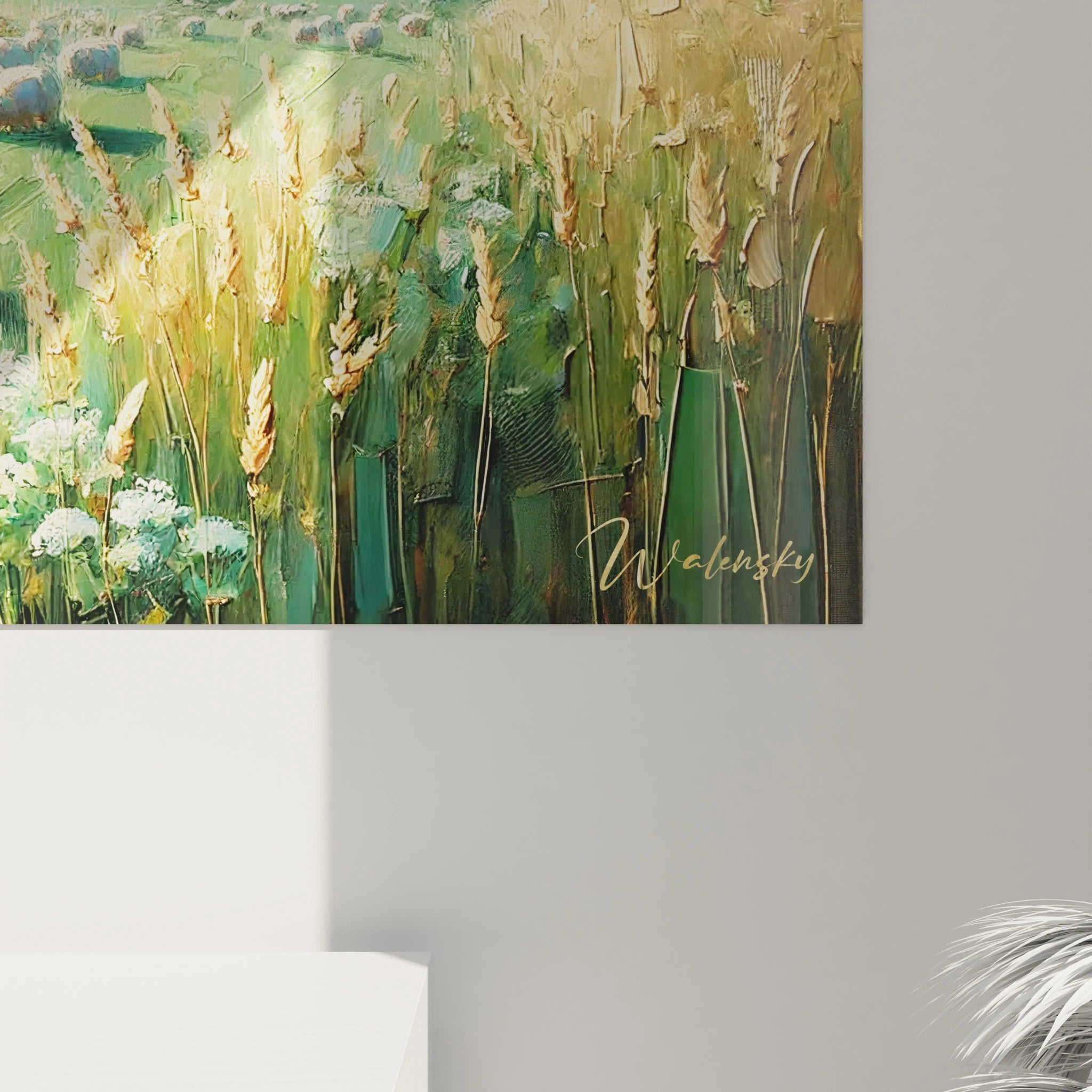 Vue de pres du tableau Campagne textures et couleurs capturees pour une immersion totale dans des champs et collines vibrants l essence de la campagne en toute serenite